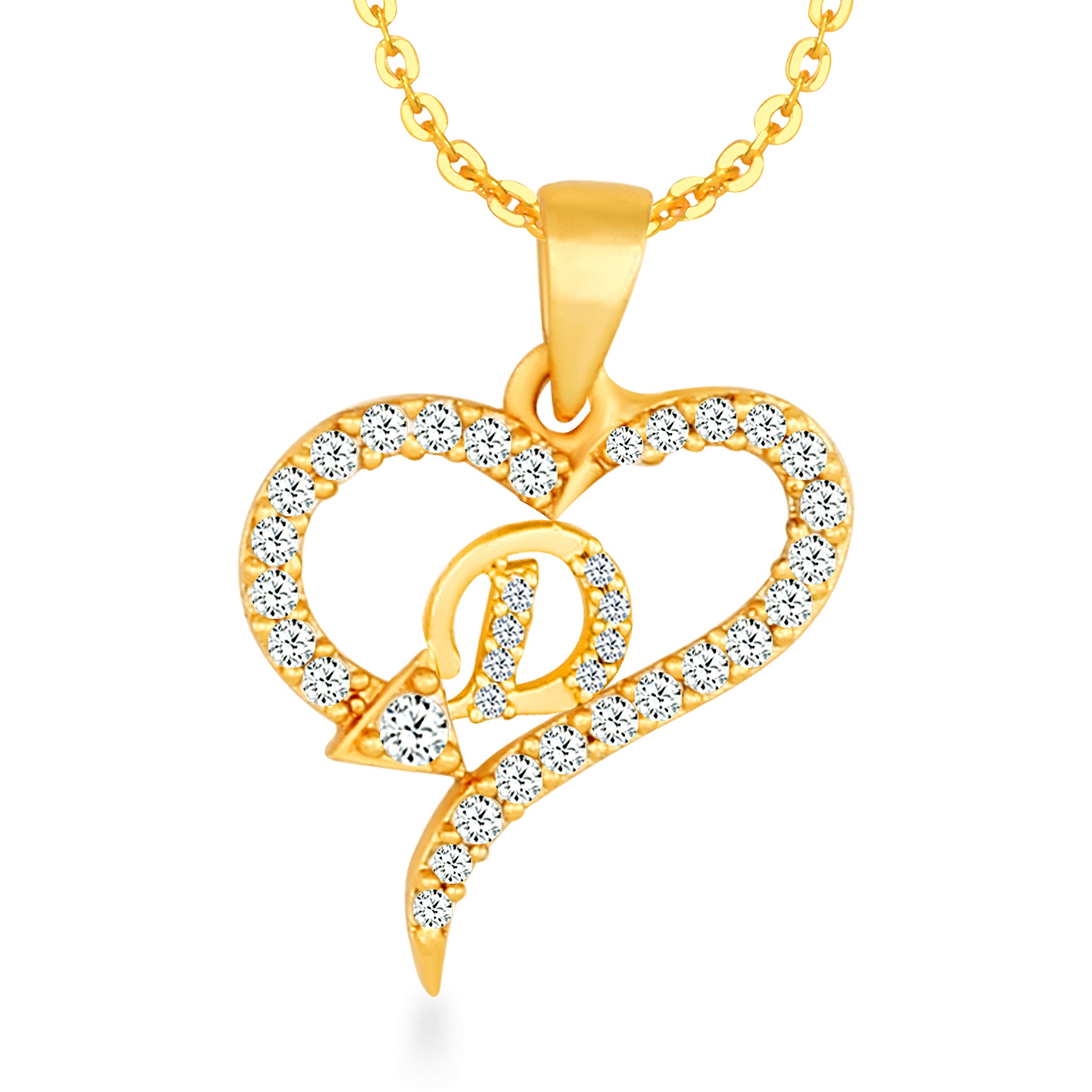 Spade shape D Letter Fashion Jewellery Valentine Gift Alphabet Heart Chain Necklace pendant for girls women men boys girlfriend Jewellery Gold-plated Cubic Zirconia Alloy Brass Pendant-image-46