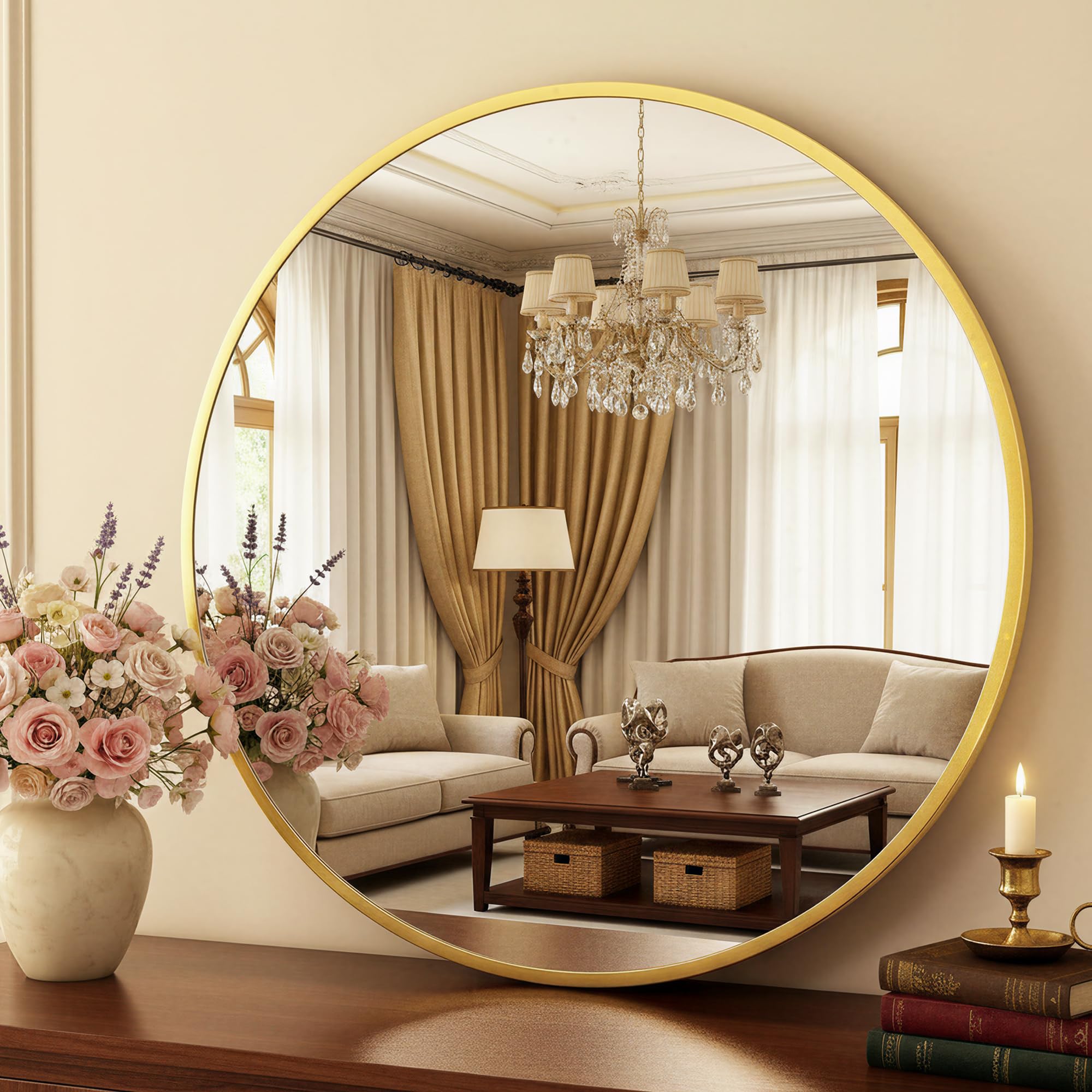 Antok 20 Inch Round Mirror for Wall Round Bathroom Mirror Circle Wall Mirrors with Gold Metal Frame Circle
