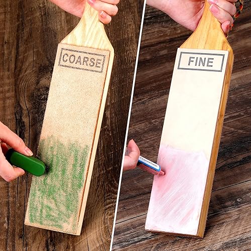 Miniatura 3 de Paleta de cuero de 3 x 15.7 pulgadas, grande mejorada para afilar cuchillos con pasta de diamante, kit de grapado de doble cara de cuero de vaca