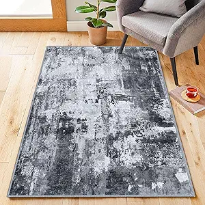 KOZYFLY Modern Abstract 3x5 Rug Gray Washable Rug Entry Rug, Soft Non-Slip Contemporary Nursery Mat Indoor Throw Kitchen Carpet with Soft Low Pile for Bedroom Office Living Room Bathroom Dorm