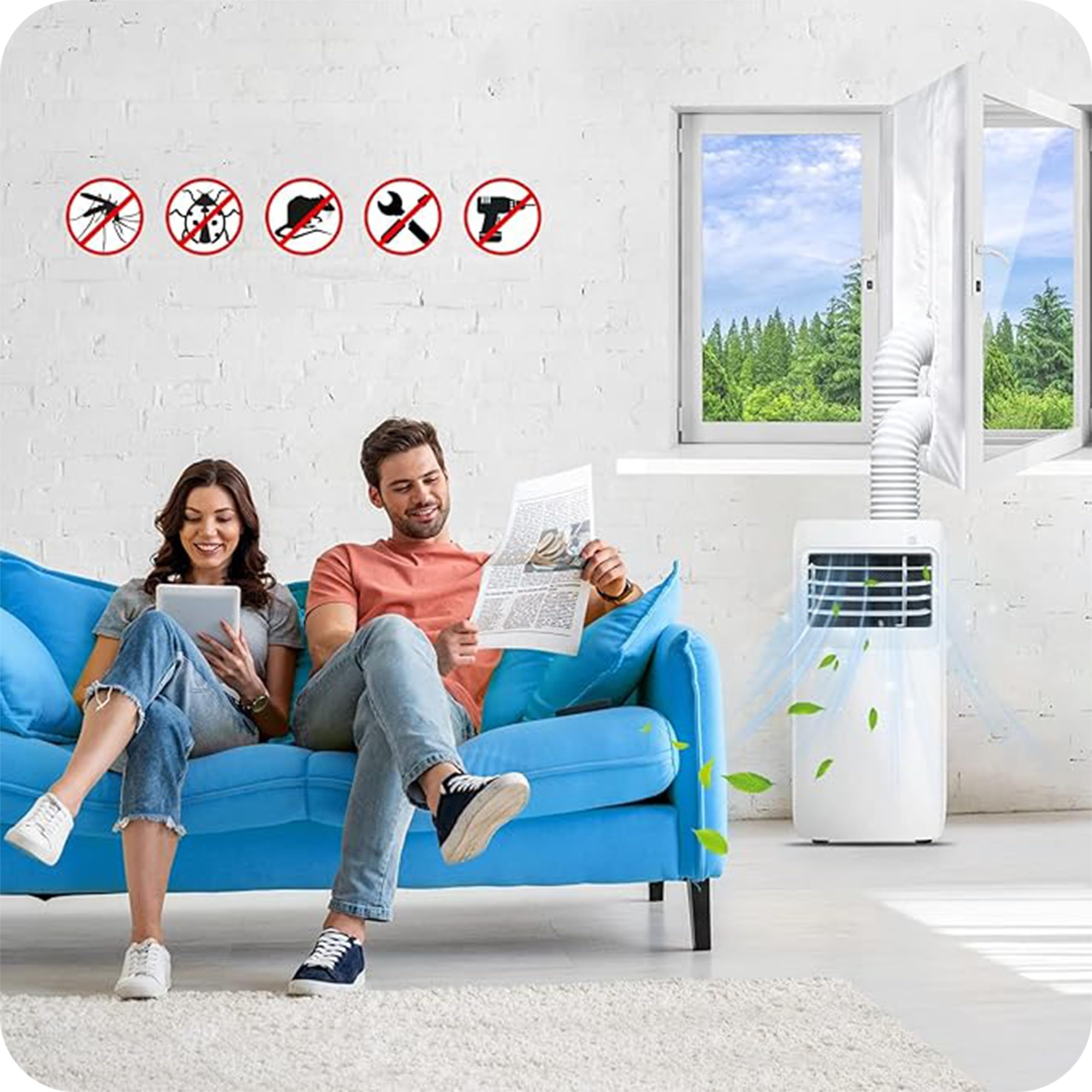 KRUMAD Aria condizionata Guarnizione finestra 4 m per 1 o 2 tubi di scarico, autoadesivo, guarnizione finestra per aria condizionata mobile, per condizionatori d'aria con tubo di scarico, bianco