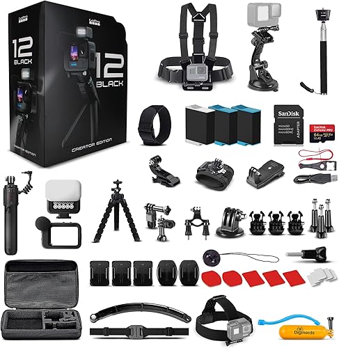 Go Pro HERO12 Black Creator Edition - Incluye Volta (agarre de batería, trípode, control remoto), Media Mod, Light Mod, cámara de acción impermeable