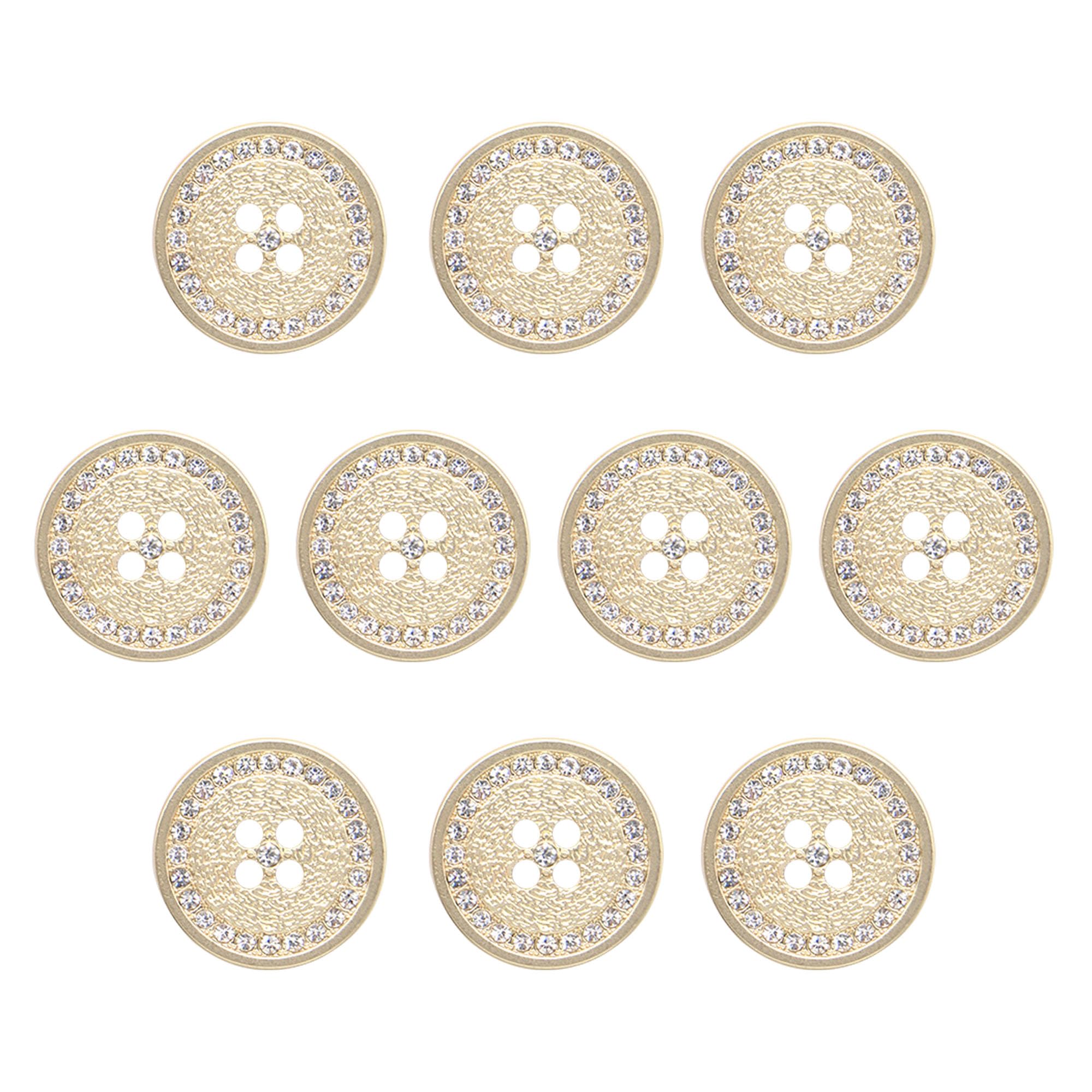 ftiemlovde 10 Pcs Large Crystal Buttons Gold Metal 4 Hole Sewing for Cardigans, Blazers, Shirts, Crafting （A10G 15 mm）