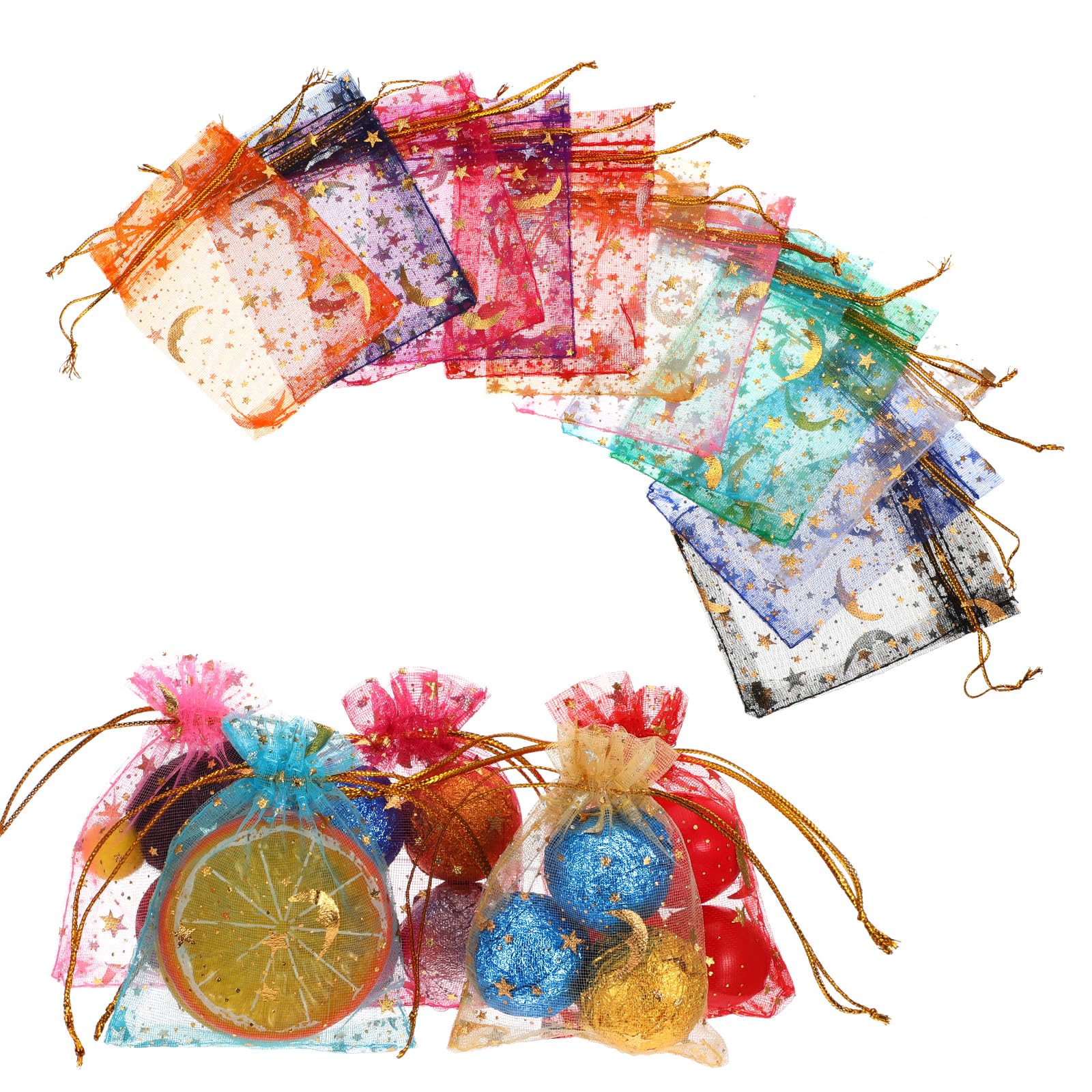 100 Sacchetti In Organza Per Bomboniere E Regali - 10x12 Cm - Assortiti In 10 Colori - Con Coulisse In Raso - 2