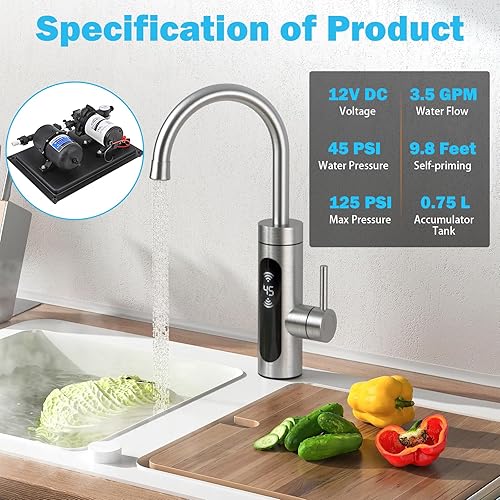 Miniatura 3 de Bomba de agua RV 12V DC 3.5 GPM 45PSI Bomba de diafragma de agua dulce con tanque acumulador prepresurizado de 0.75L 125PSI, interruptor de presión