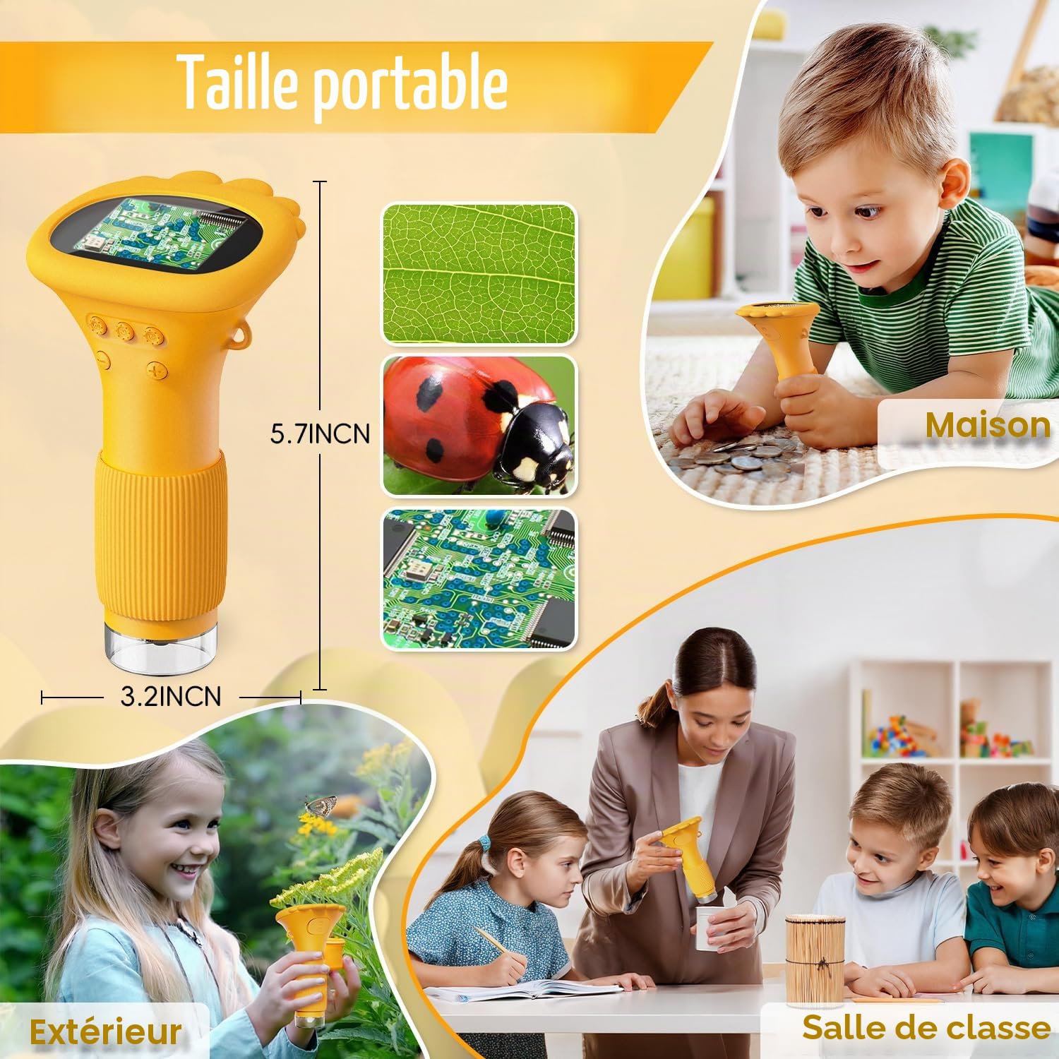 Microscope pour Enfants, Ahalfcit Microscope Numérique avec écran 2 Pouces - 1000X Microscope, Jouet éducatif Scientifique Cadeau pour Les Enfants de 3 à 12 Ans-Orange
