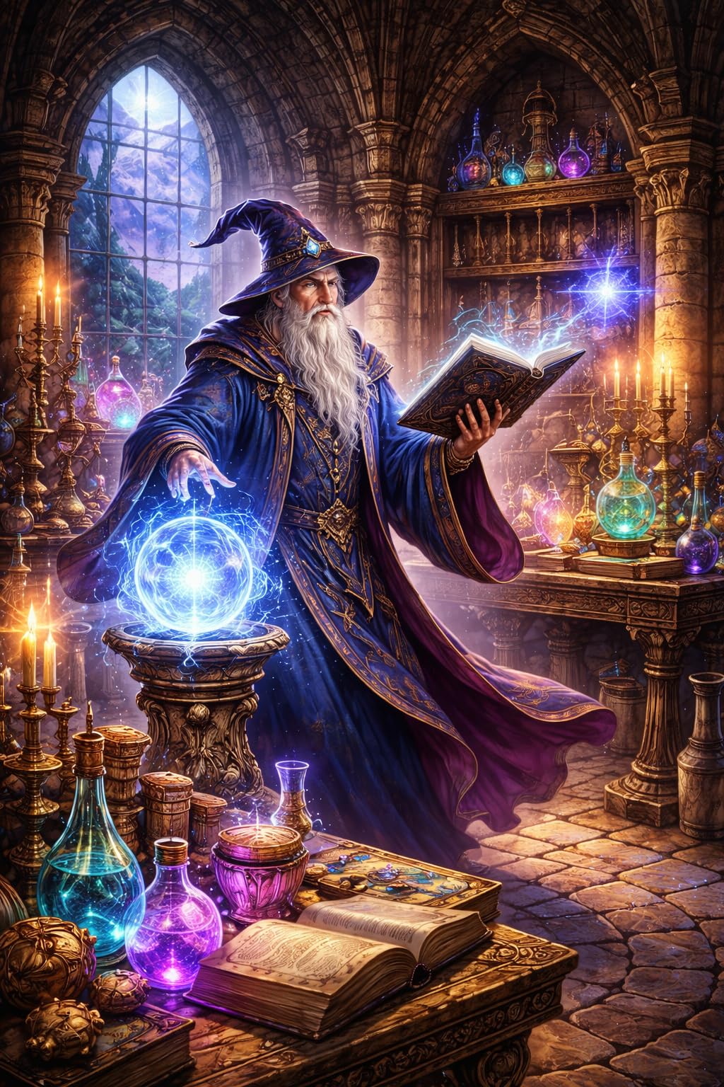 bee busy puzzle - keeper of the arcane knowledge - fantasy wizard scene - 1000 piece jigsaw for adults 14+ yrs - 50 x 70cm - 1.8mm thick pieces + poster