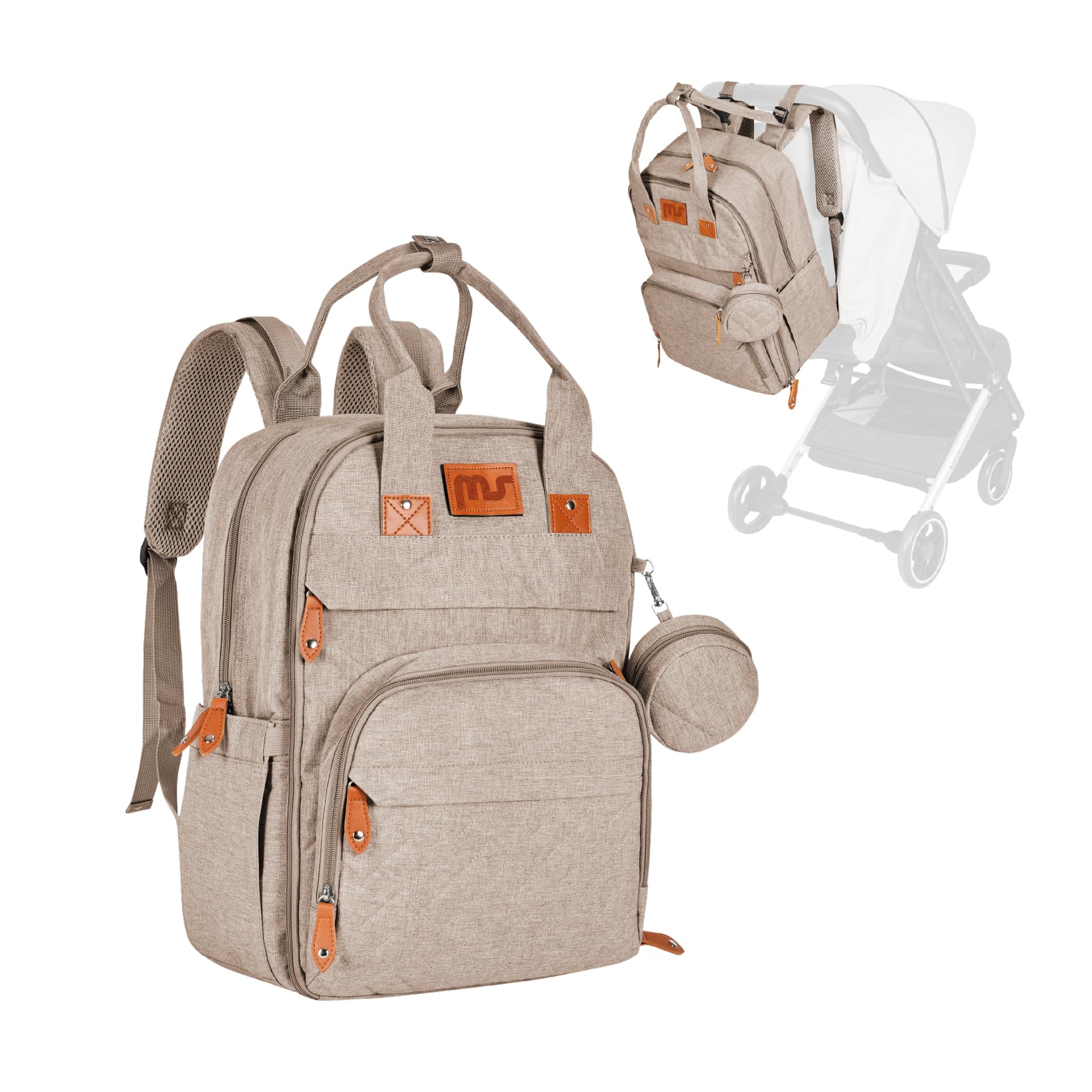 ms Zaino per pannolini per bambini, zaino per pannolini grande, multifunzione, per neonati, porta ciuccio e mamma e papà (Unisex)