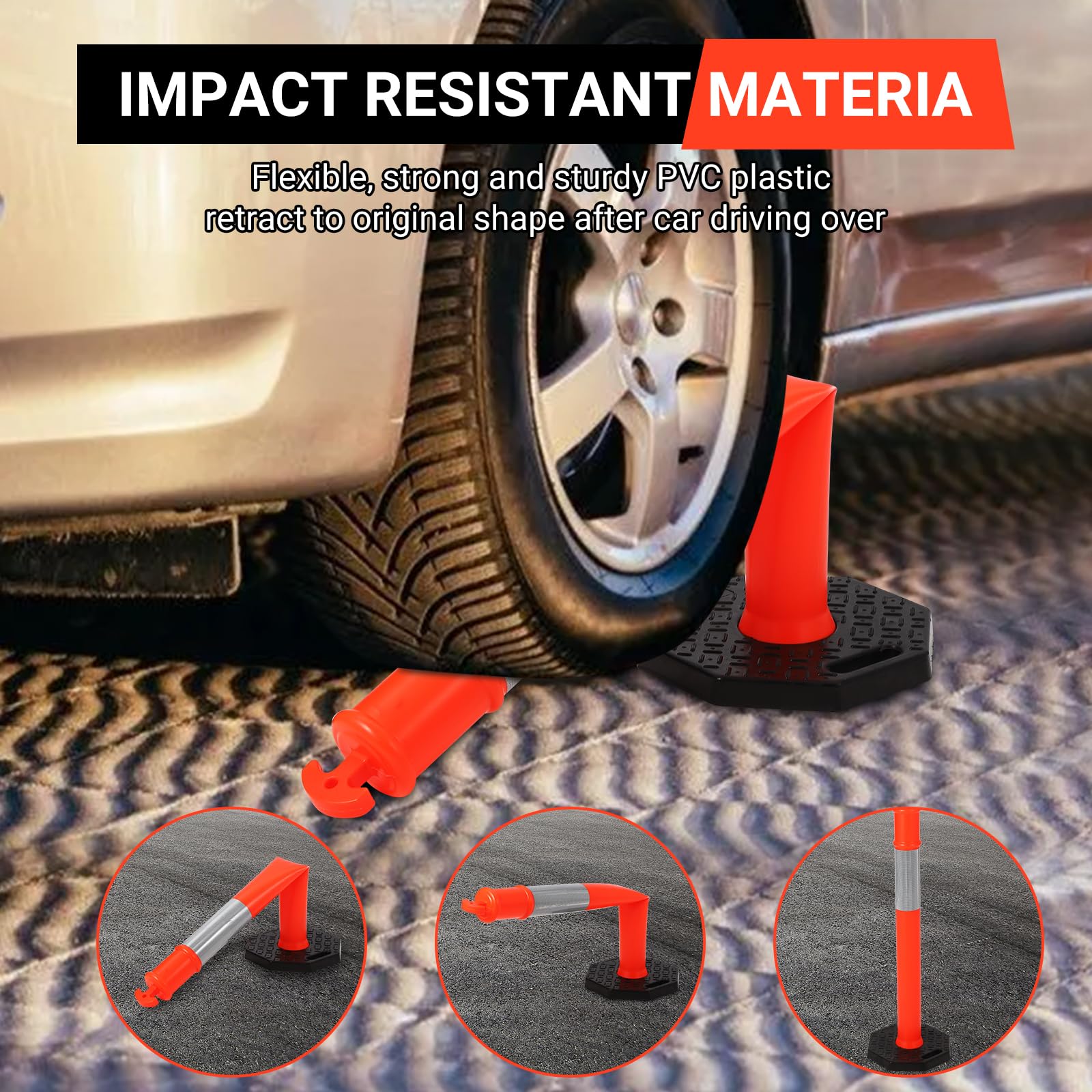 Postes Delineadores de Tráfico 6 Unidades Rojo y Blanco con Base de 35 cm, Conos de Seguridad de Plástico Resistentes para Parking, Carretera, Obras y Control de Multitudes