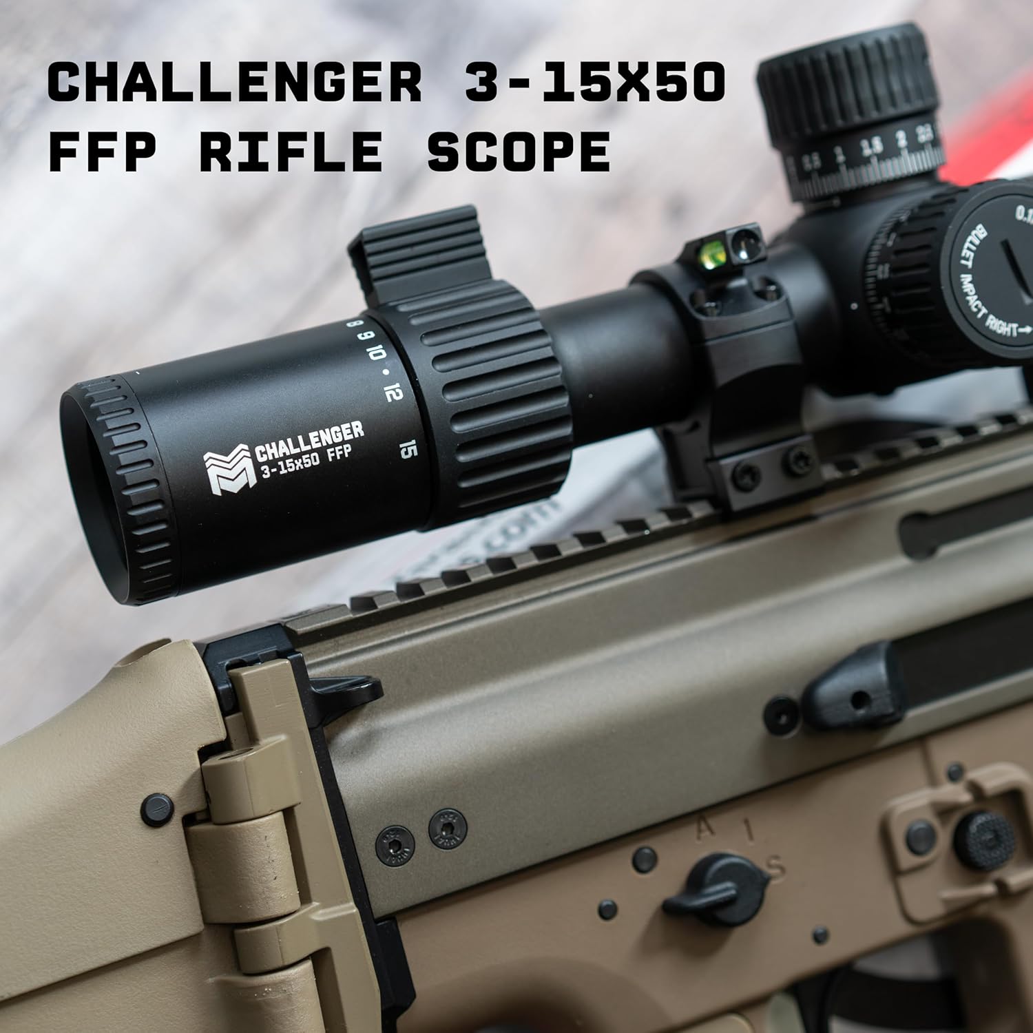 Monstrum Challenger 3-15x50 FFP MPVO Rifle Scope | Featuring ED Glass, Adjustable Objective, Precision Turrets with Zero Stop, Daylight Bright Reticle, and Anti-Cant Scope Rings | MIL Reticle