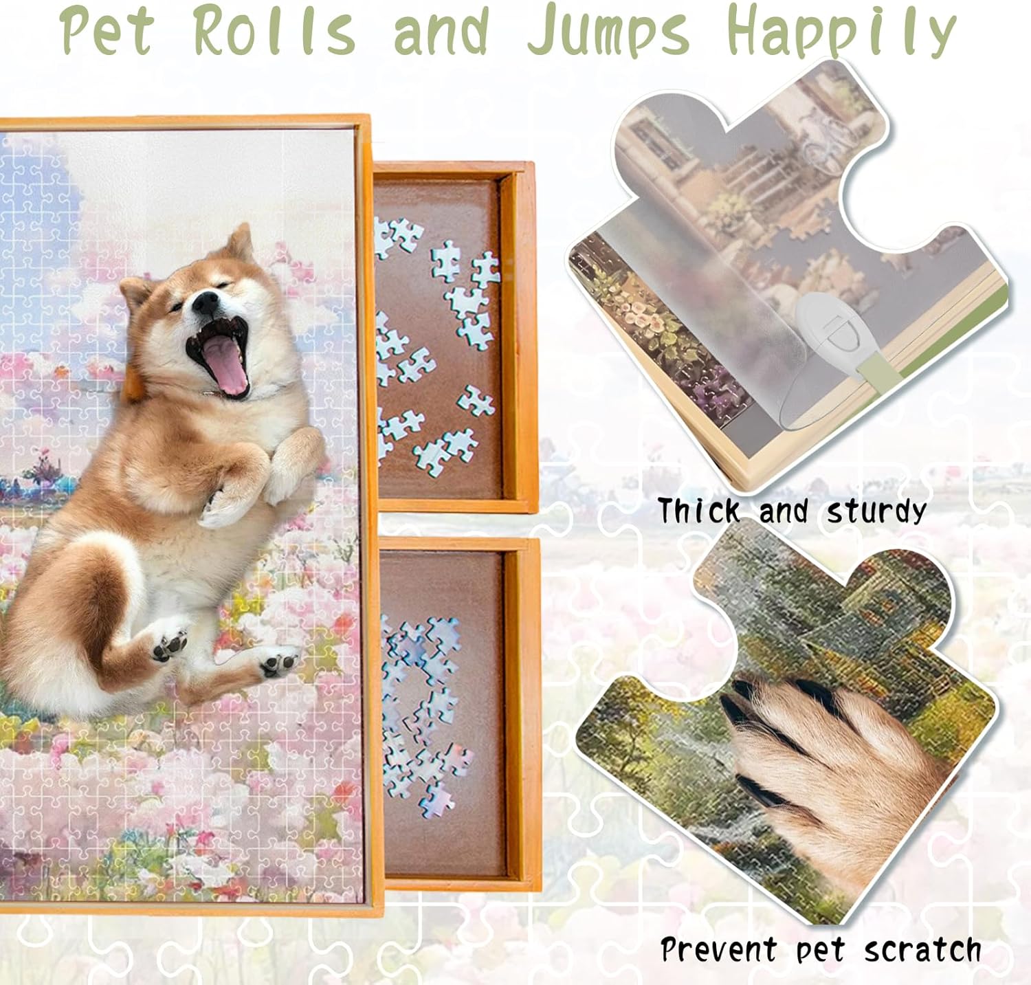 Size 34x26 1500 Pieces Puzzle Board Cover Mat, 34x26 Jigsaw Puzzle Table Cover with Locking Buckles, Transparent and Frosted Replacement Cover (Cover Mat Only)