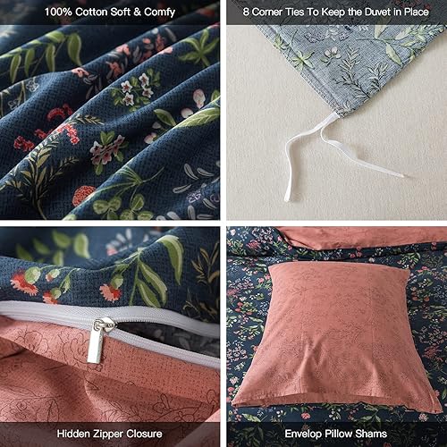 Miniatura 5 de NEWLAKE Funda de edredón de algodón tamaño Queen  Juego de funda de edredón suave y transpirable de 3 piezas con cierre de cremallera, 1 funda de