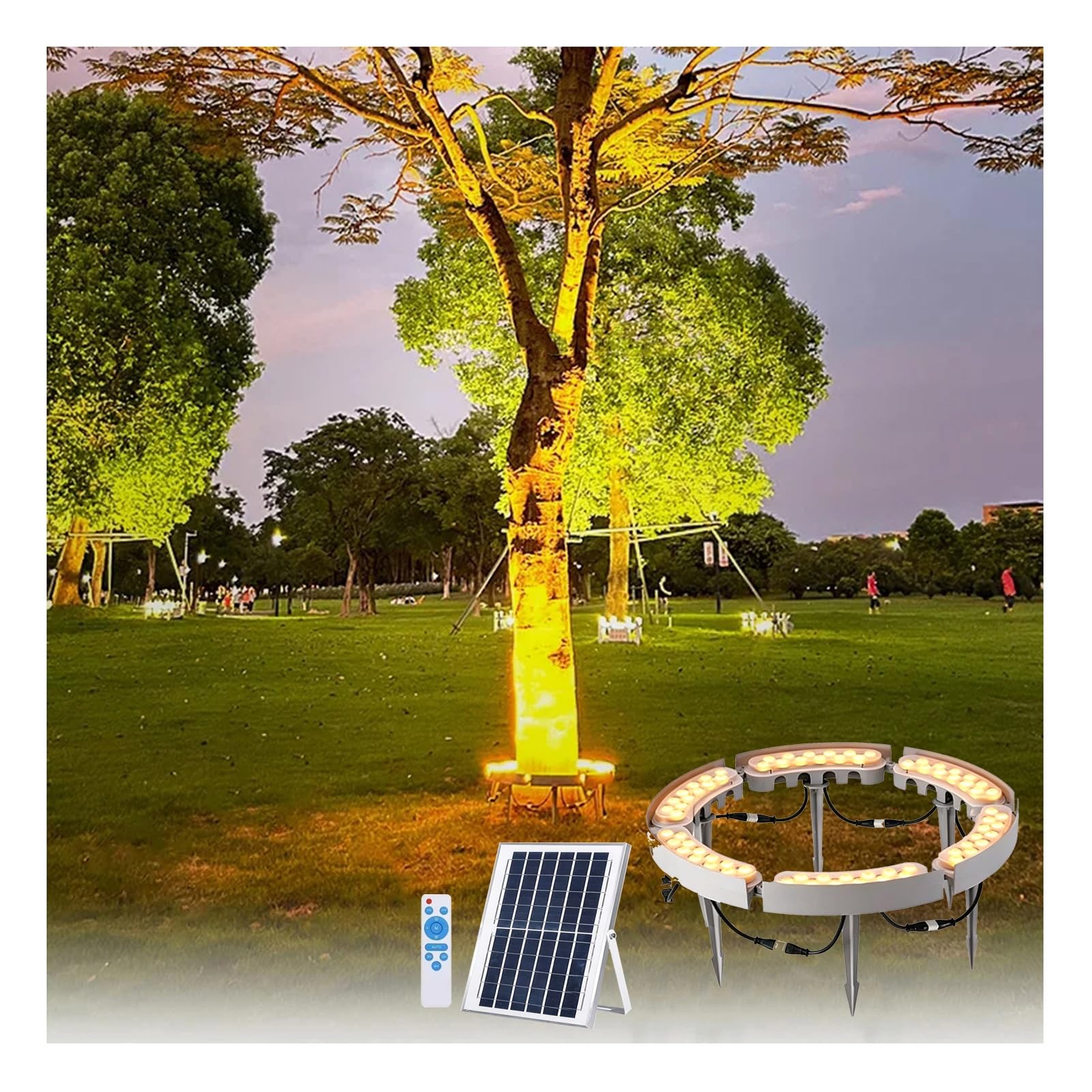 JCWGLY Outdoor Solar Powered LED Palm Tree Light, Warm White Light Landscape Lighting IP65 Waterproof Spotlight, 60-84W Ring Floodlight for Yard, Garden(72W)
