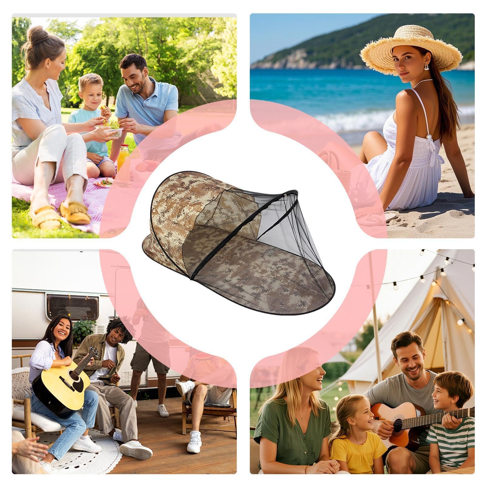 Moustiquaire de Camping Tente Pliante Rapide Respirante et Portable | Filet de Protection Solaire d'Extérieur Pour Intérieur Extérieur Jardin Cour Arrière Maison Lit Sol Trip Camping