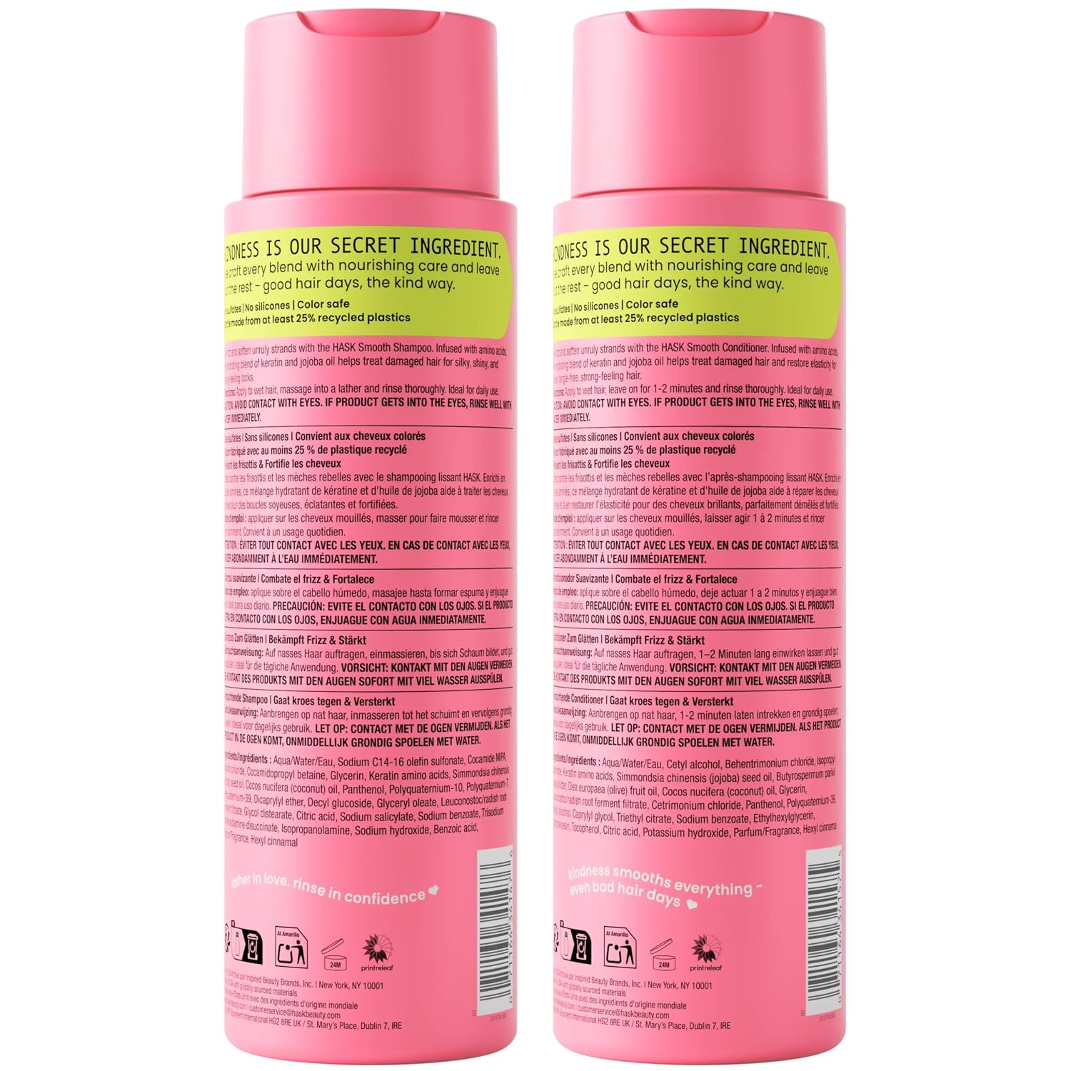HASK Keratin Smoothing Shampoo & Conditioner Set | Defrizzes Unruly Hair, Softens, Detangles, Adds Shine | Sulfate Free, Silicone Free, Cruelty Free, Color Safe | 16oz each