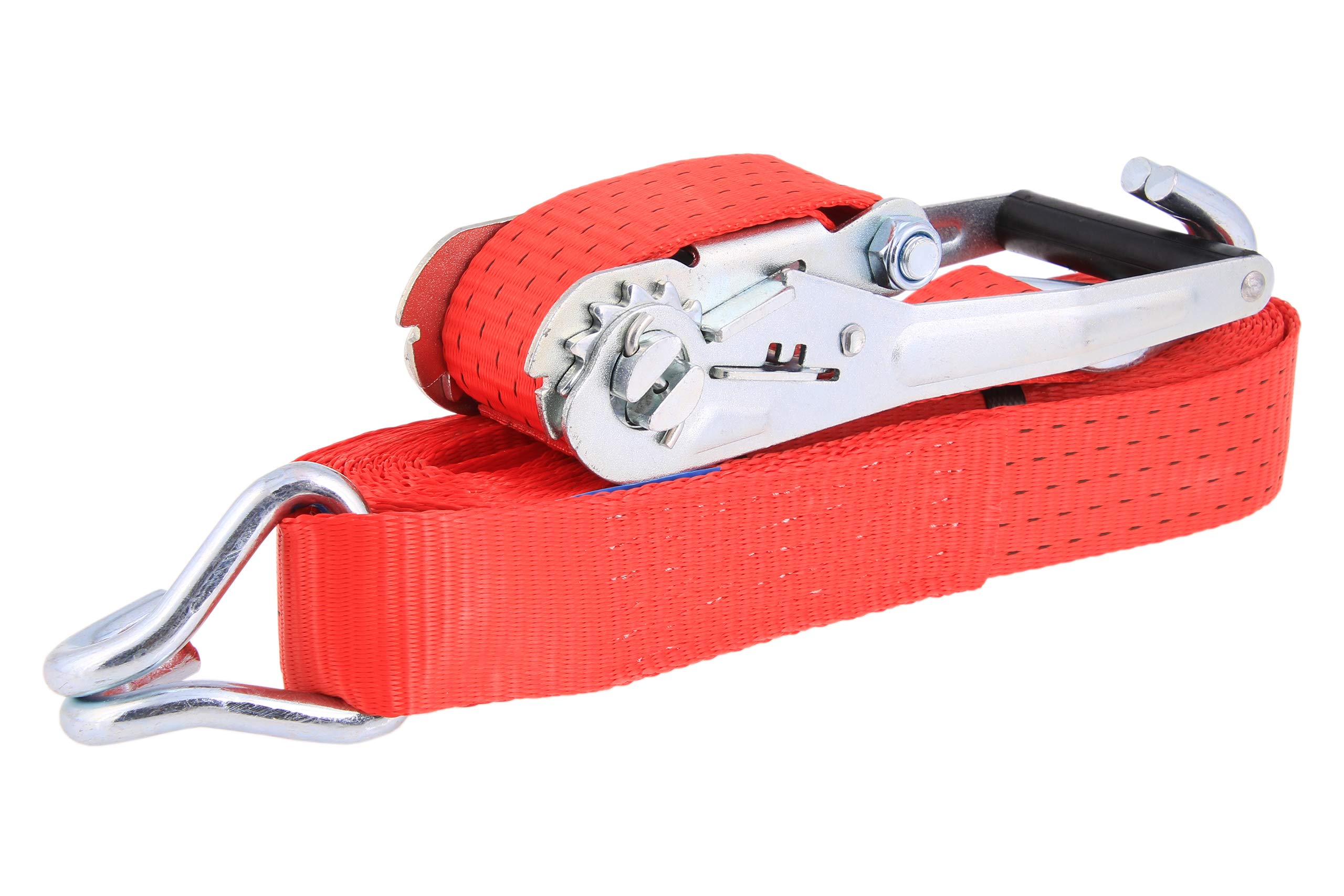 Sandax 4-delige spanbandenset met ratel – duurzame, eendelige spanriemen, ratelriemen, lengte 4 meter (4 m), breedte 25 mm, kleur rood, TÜV-gecertificeerd, belastbaar tot 900 kg, volgens DIN EN 12195