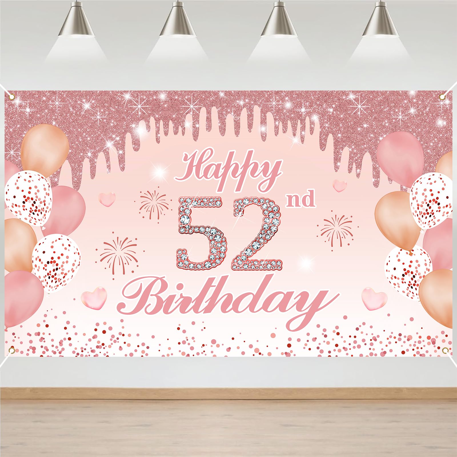 52nd Birthday Decorations Door Banner Pink Happy Birthday Banner for Party Backdrop for Women Home Outdoor Cover Party Decoration Supplies Poster — image 1