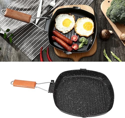 Miniatura 3 de Sartén de acero al carbono, sartén antiadherente con mango de haya plegable, sartén dividida reutilizable, sartén de ahorro de energía para el hogar