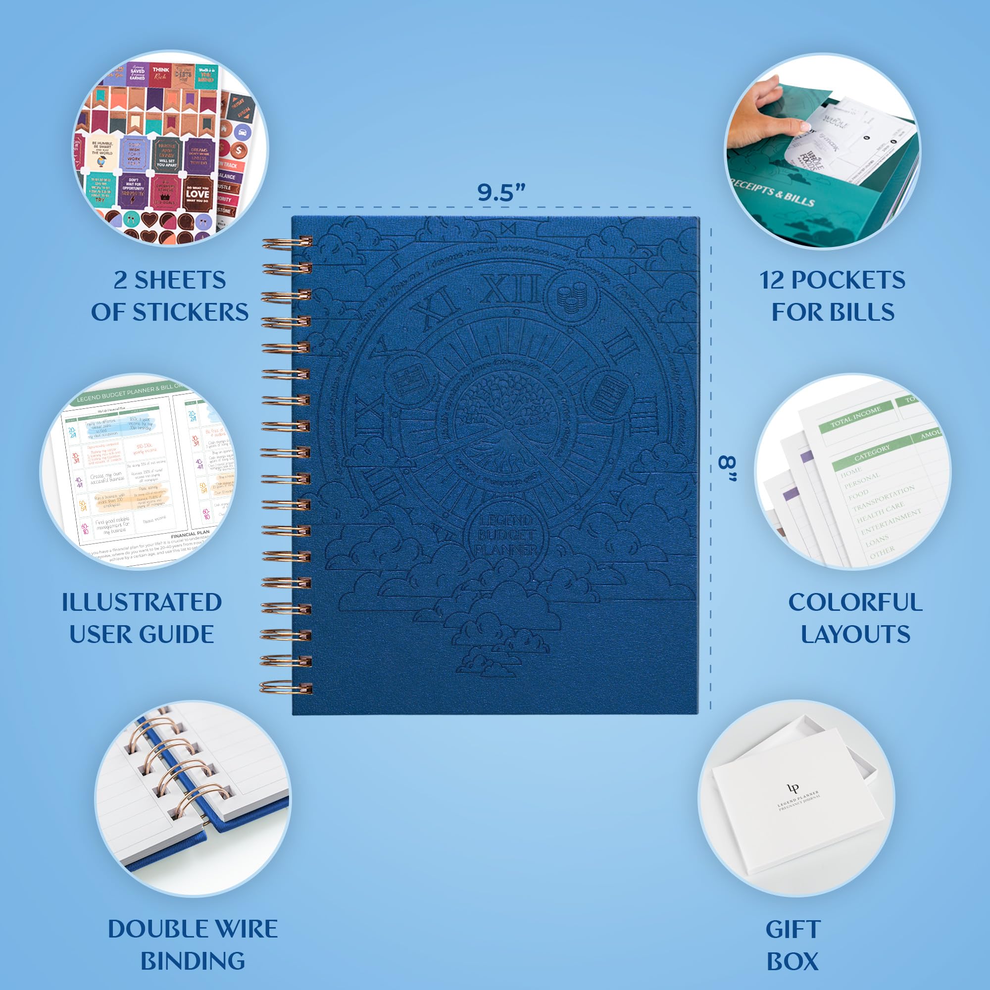Legenda Planner Bill Organizer & Budget Planner Large (Mystic Blue debossed, Large (8″ x 9.5″))