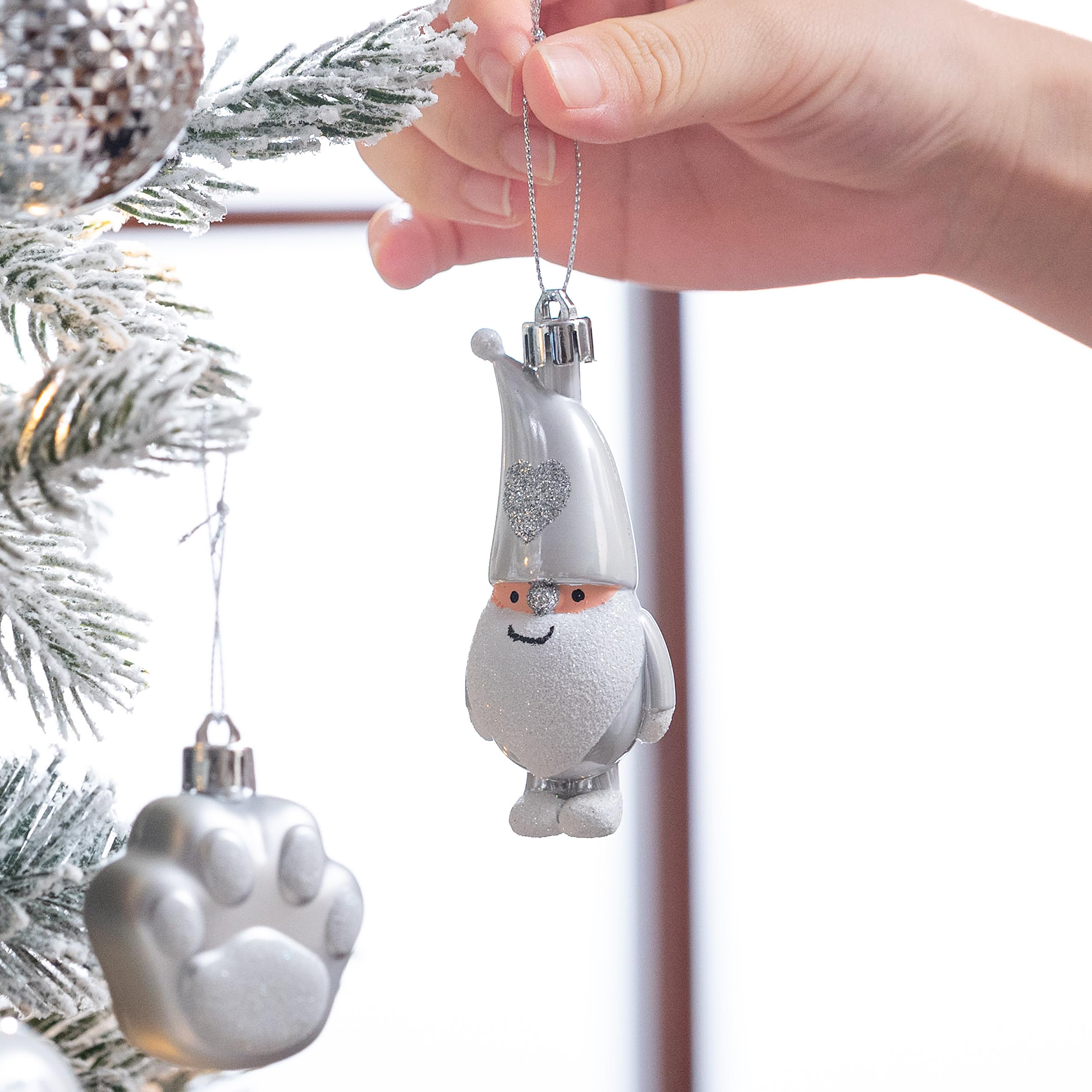 Victor's Workshop Boule de Noel pour Decoration Noel,40pcs Boules de Noel Blanc Argenté Transparente pour Deco Sapin de Noel,Personnalisée,Incassable,GNOME à Suspendre,Cadeau Noel,WKD23PB-0068