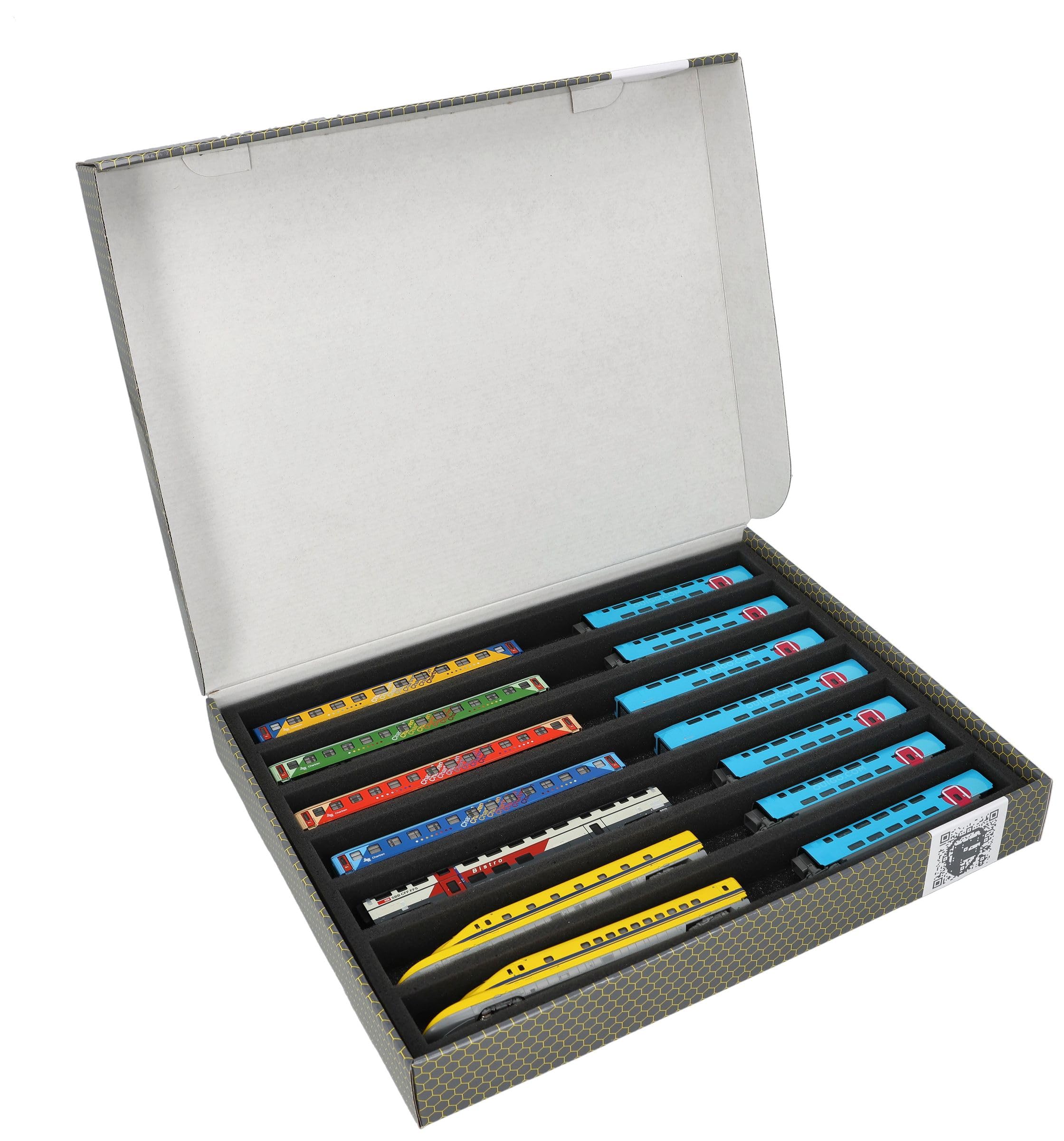 Feldherr Storage Box FSLB040 for model railway locomotives, wagons and vehicles - 7 slots for N gauge horizontal, Amount:1 pcs.