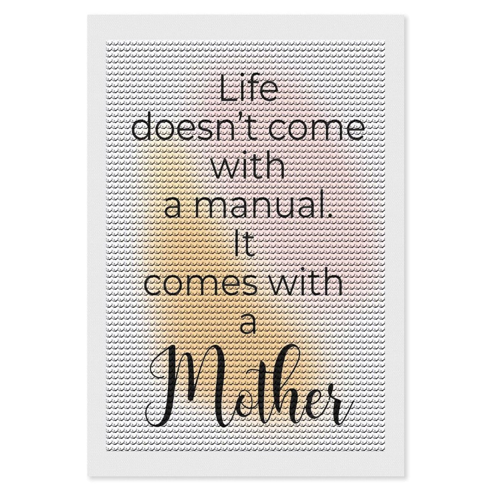 Junmoney Life Doesnt Come with Mom Diamond Art Canvas 8"x12", for Adults, Good for Quiet Evenings, Bedroom Decor, Festive Craft Gift, Easy to Enjoy