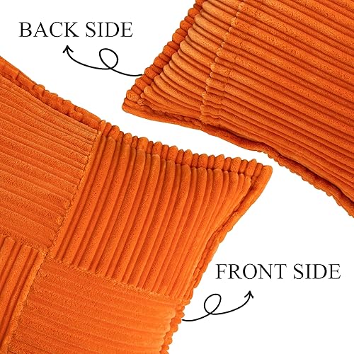 Miniatura 6 de UGASA - Juego de 2 fundas de almohada de pana súper suave con textura de rayas para otoño, fundas de cojín decorativas con costado ancho para casa