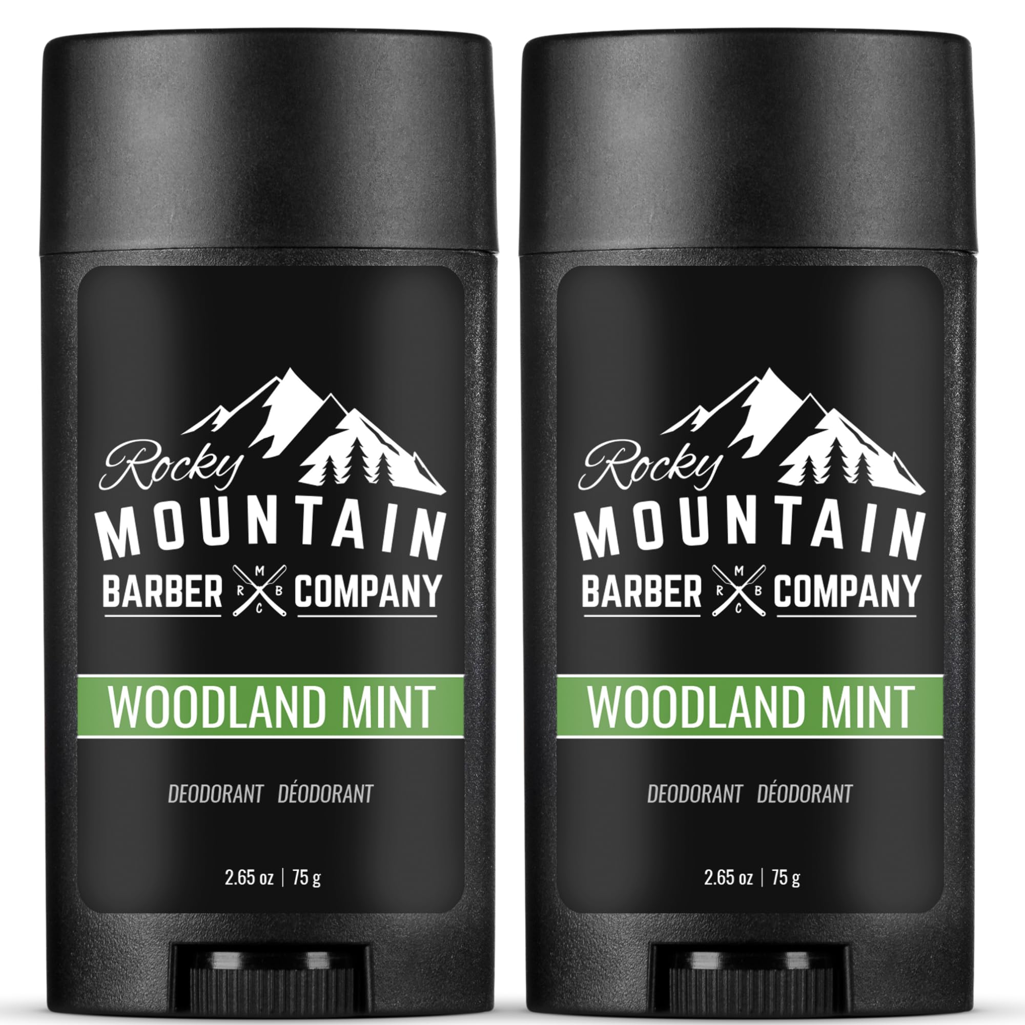 Natural Deodorant for Men – 2 Pack - Aluminum Free - Made in USA with Simple, Plant-Based Ingredients & Peppermint Essential Oil – Woodland Mint Scent