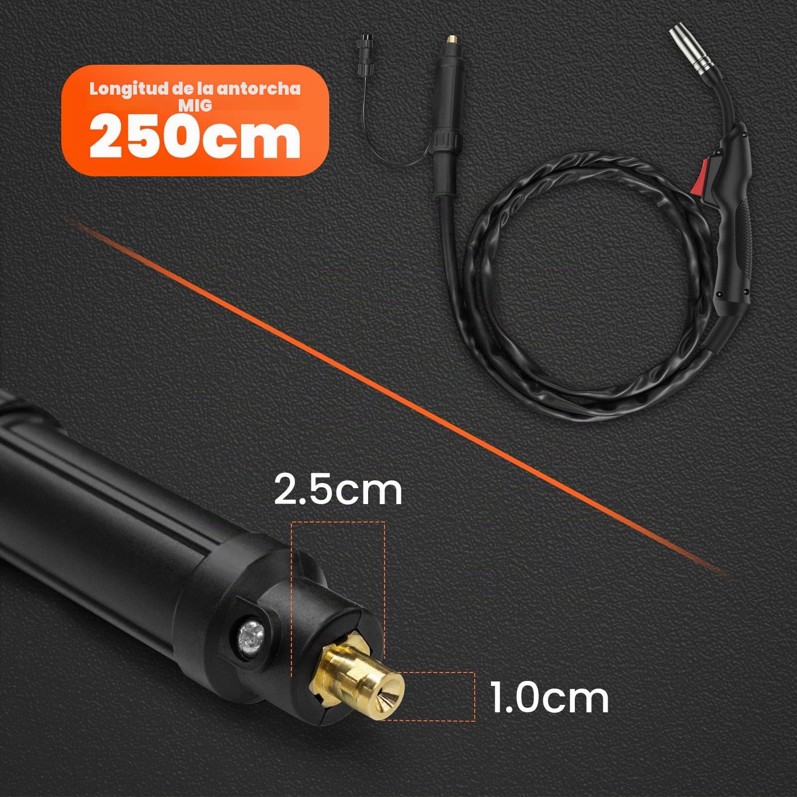 HITBOX MIG - Antorcha de soldadura MB14AK, manguera de 2,5 m con conector estándar, enchufe de aviación GX16-04, incluye puntas de contacto de 0,8 mm y 1,0 mm, accesorios de soldadura MIG