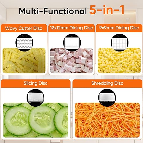 Miniatura 3 de Picador eléctrico 5 en 1, cortador de alimentos comercial - Procesador multifuncional de corte de verduras con canales de alimentación dobles para