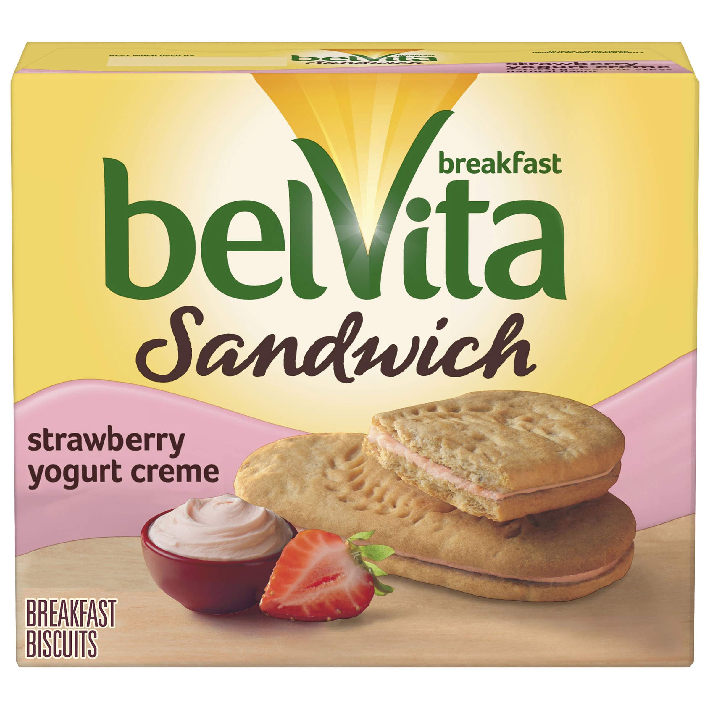 belVita Sandwich Strawberry Yogurt Creme Breakfast Biscuits, 5 Packs (2 Sandwiches Per Pack)