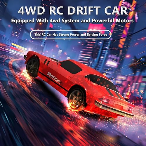 Miniatura 3 de Coche de control remoto RC Drift Car 2.4GHz 124 4WD 15KMH de alta velocidad de carreras de coche deportivo con luces LED, neumático de deriva de
