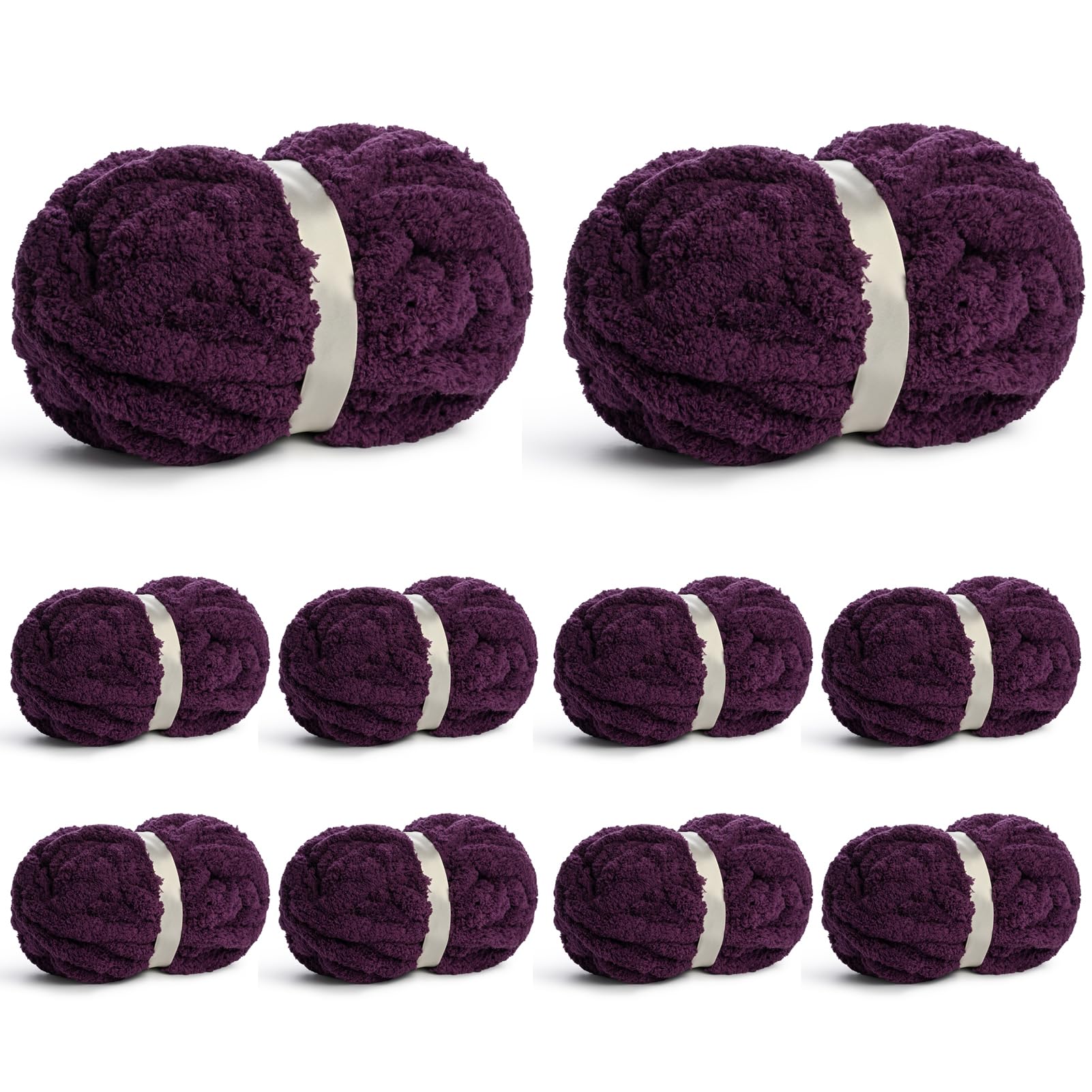 10 Pack of Jumbo Chunky Yarn for Hand Knitting,10# Super Bulky-Fluffy Chenille Yarn, 220 yds/70.5 oz Soft Thick Yarn for Crocheting Chunky Knit Throw Blankets.(Deep Purple)