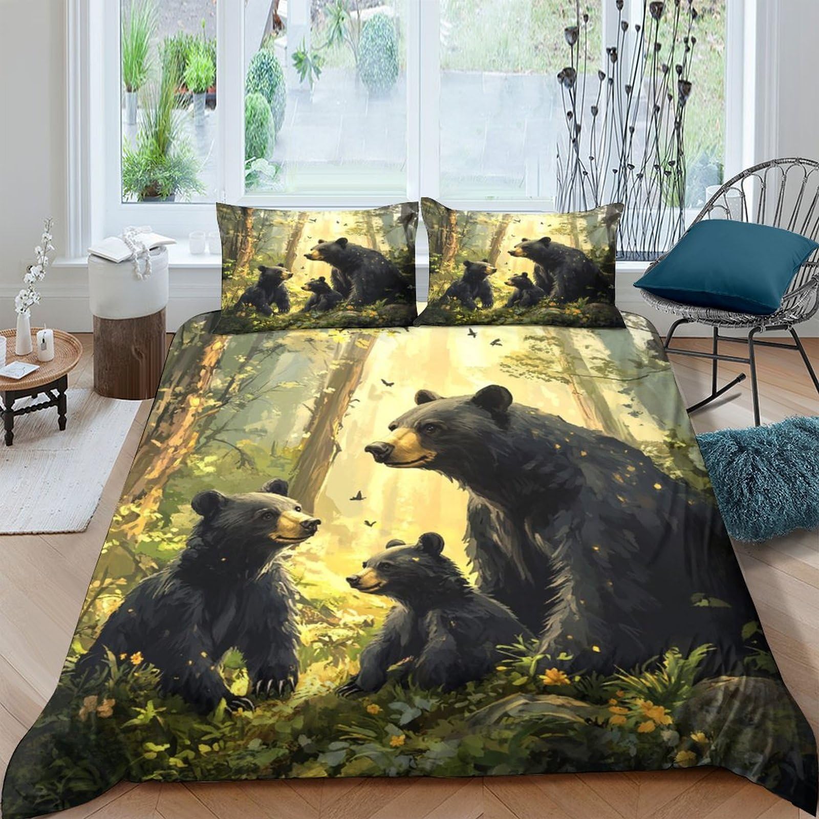 Ctjqhvkz Style-8 3D Printed Forest Bear Family Fitted Sheet Microfiber Soft Bed Cover Woodland Decor Bedroom Dorm Protection Single（135X200cm）