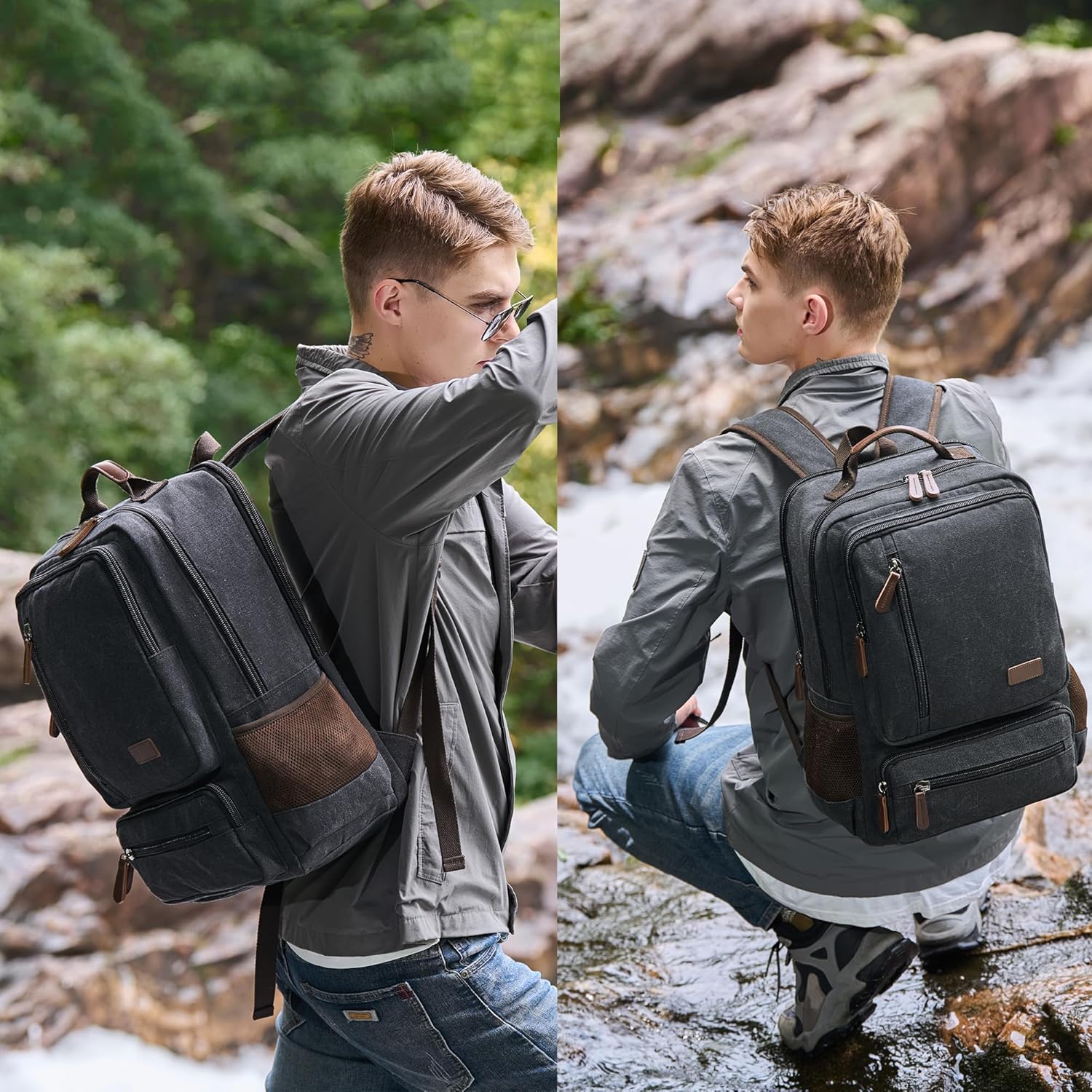 LXYGD Canvas Laptop Backpack for Men Women,Durable Travel Work Business Rucksack Bookbags Fits 15.6 Inch Notebook & Laptops,College Backpacks Computer Bag Weekender Hiking Daypack(Black)