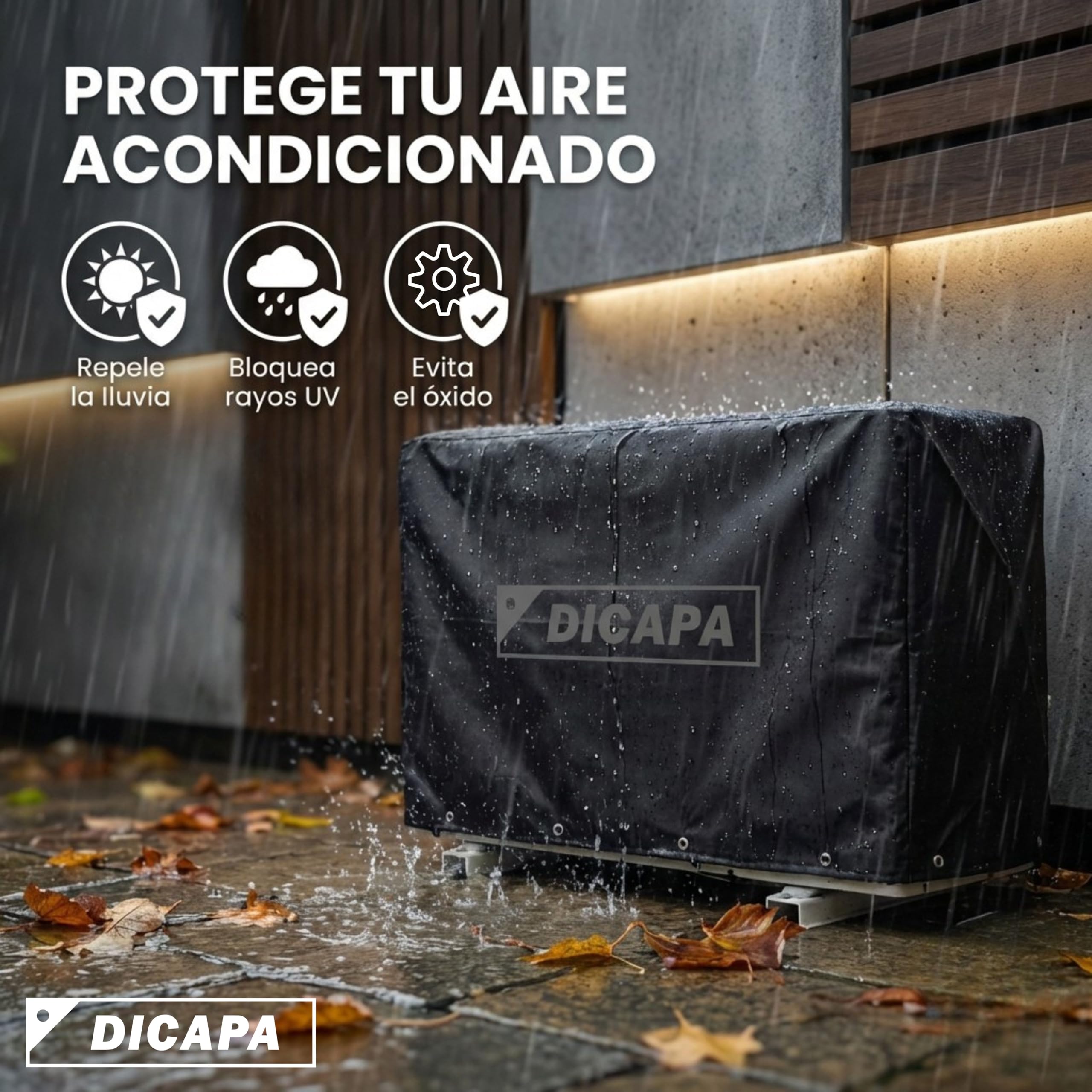 DICAPA Copertura per l'aria condizionata, 90 x 55 x 30 cm. Copre Aria Condizionata Esterno Impermeabile e Resistente (Nero)