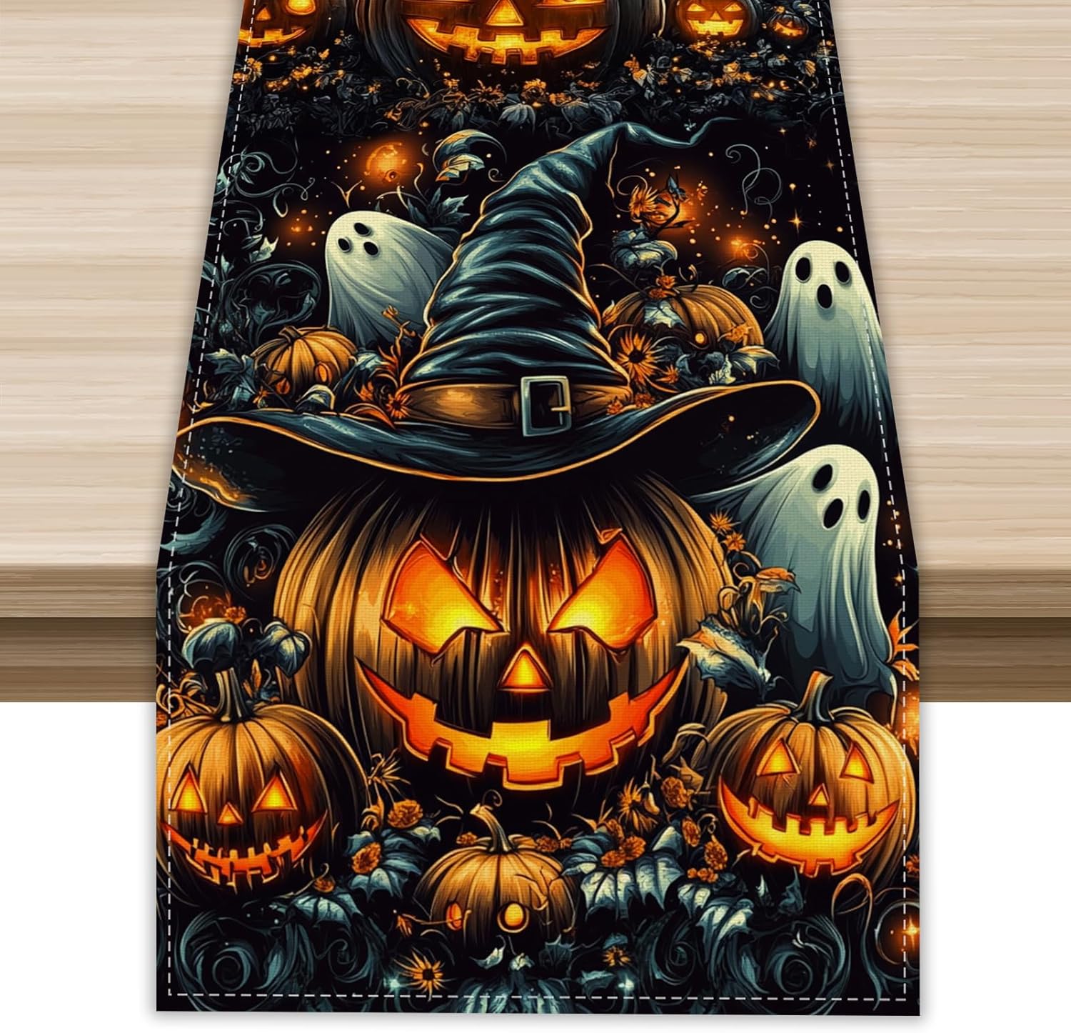 Black Pumpkins Ghost Halloween Table Runner 72 Inch Seasonal Fall Kitchen Dining Table Decorations for Home Party Decor