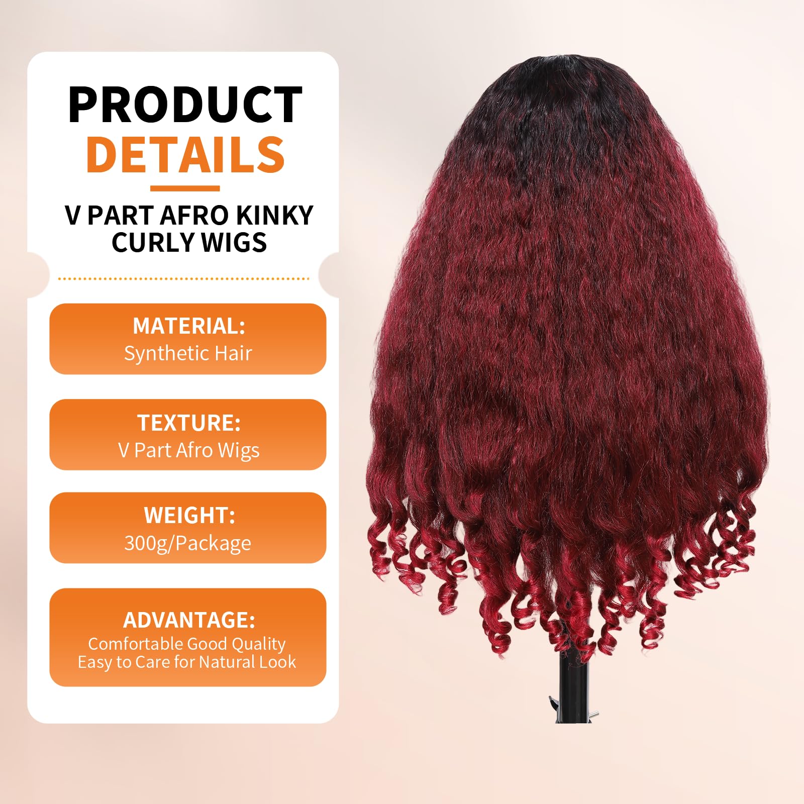 Yacurcur Afro Wig V Part Kinky Curly Wigs for Black Women 180% Density Wear and Go Glueless Wig with Unique Bouncy Curls in the End Synthetic No Leave out Clip in 24 Inch(#DR2-9T2) - Image 2