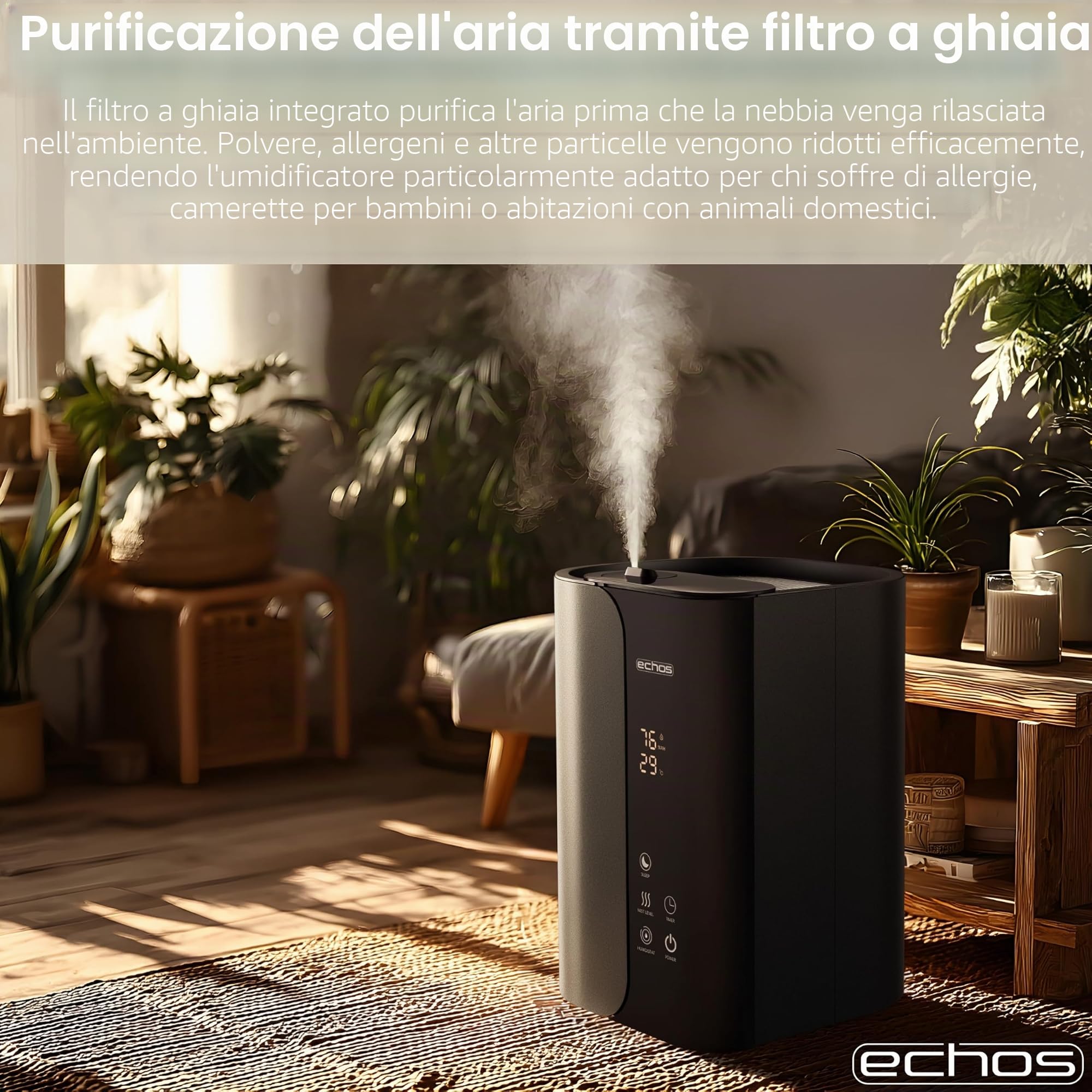 Steinborg - Umidificatore ad ultrasuoni, 5 litri, con nebulizzatore ad ultrasuoni, con telecomando, purificatore d'aria, igrometro, touch screen LED, ultra silenzioso, potente, 350 ml/h, scomparto di