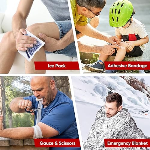 Miniatura 6 de PTEROMY Kit de primeros auxilios de 300 piezas, kits de emergencia pequeños portátiles, kit compacto de primeros auxilios con estuche de