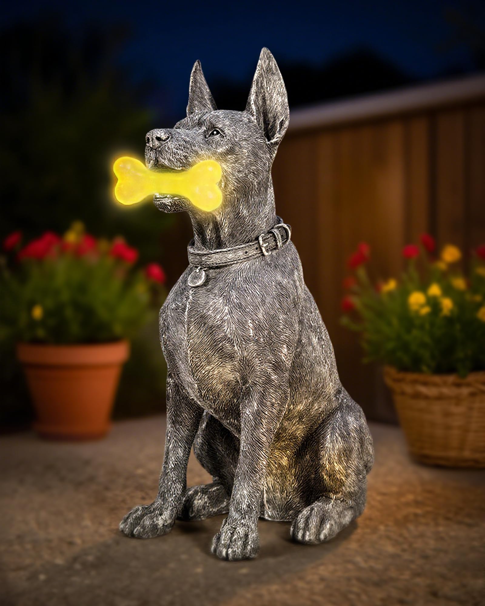 Miggley Doberman Solar Dog Garden Statue Decor Outdoor Figurine Lights