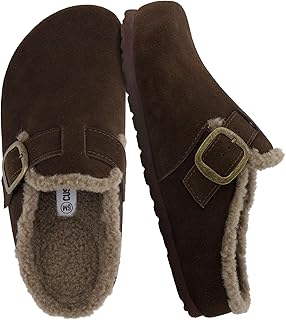 CUSHIONAIRE Leather Clogs with Faux Fur Lining