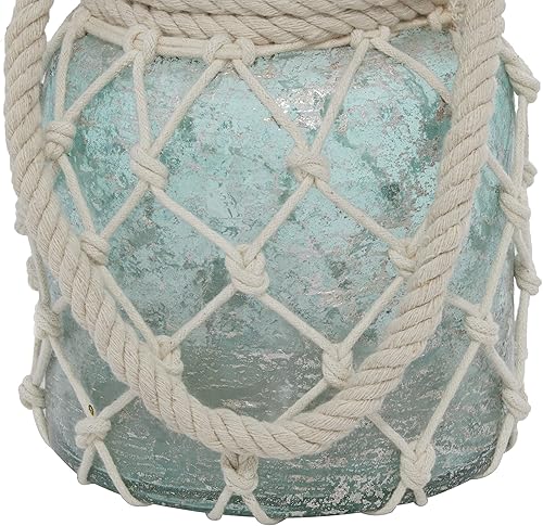 Miniatura 6 de Deco 79 Farol de vela de vidrio con mango de cuerda, 7 x 7 x 15 pulgadas, azul