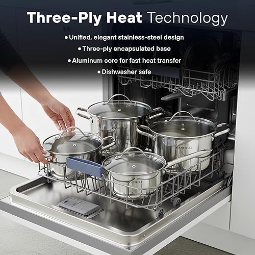 Miniatura 4 de KOCHSTELLE Juego de utensilios de cocina de acero inoxidable de 8 piezas 1810 Juego de ollas y sartenes de primera calidad, juego de utensilios