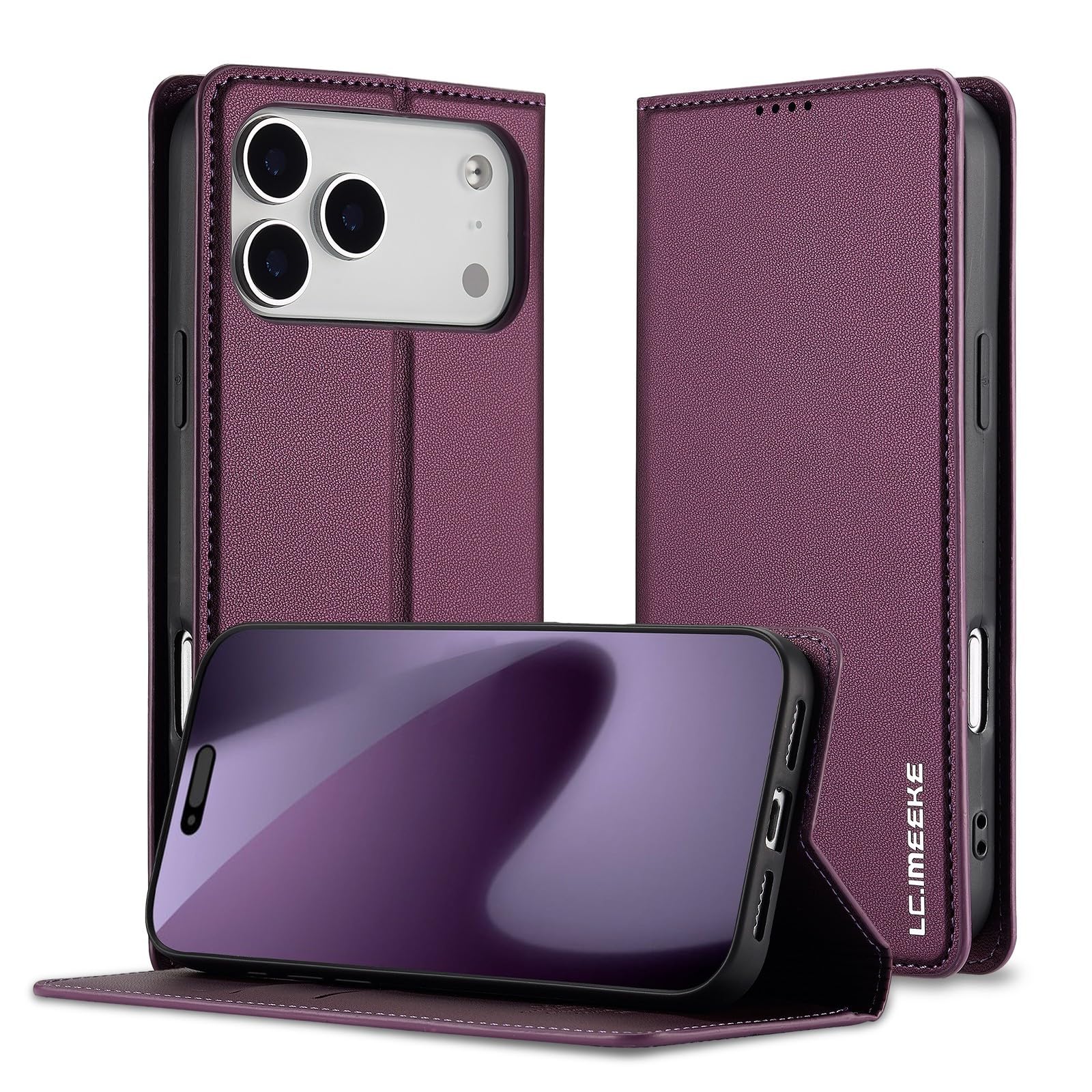 Étui iPhone 17 violet : housse en cuir à rabat magnétique - 8