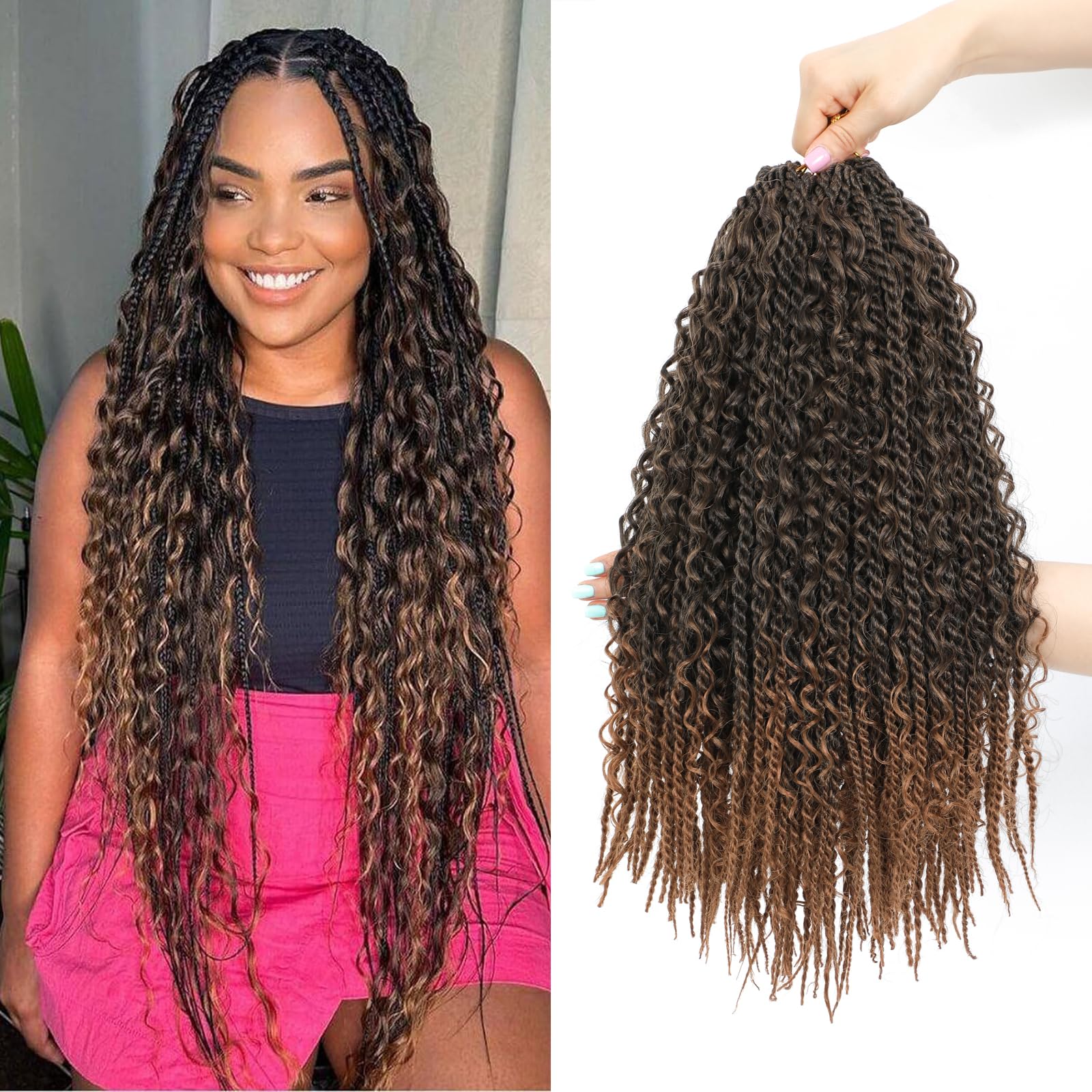 Boho Senegalese Twist Crochet Hair 8 Packs Pre Looped Goddess Island Passion Twist Crochet Braids Hair Extensions for Black Women (1B/30