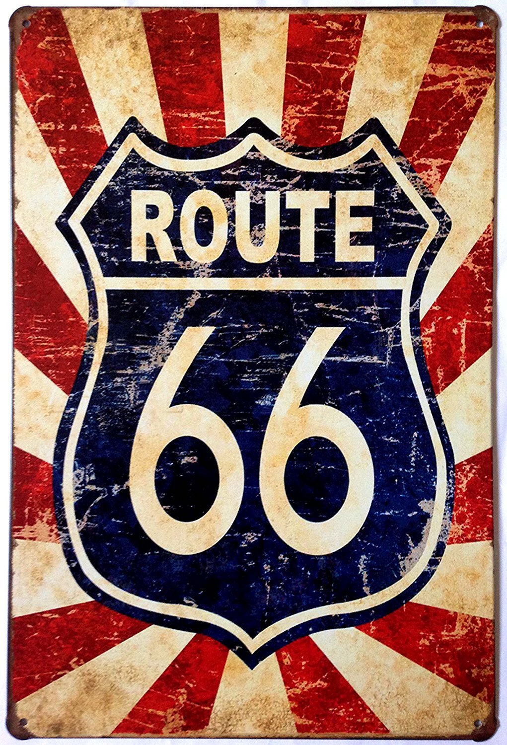 Hioni Earth Tones Us Route 66 Road, Metal Tin Sign, Vintage Plaque Wall Decor
