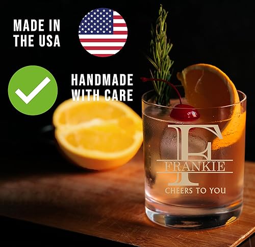 Miniatura 9 de Monograma grabado de 11 oz Whisky Rocks Glass (letra L), regalos personalizados de Bourbon A-Z para hombres, vidrio escocés personalizado a la