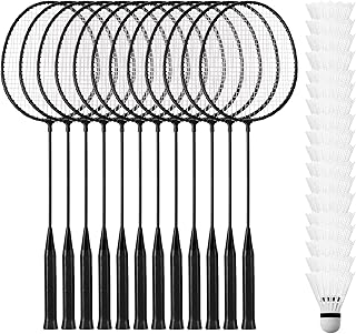 Wettarn 12 Pcs Badminton Rackets with 18 Nylon Badminton, Badminton Racquet Bulk, Shuttle Badminton Set for Adults Teenagers Youth Beginners Advanced Player Backyard Gym Beach Outdoor (Black)