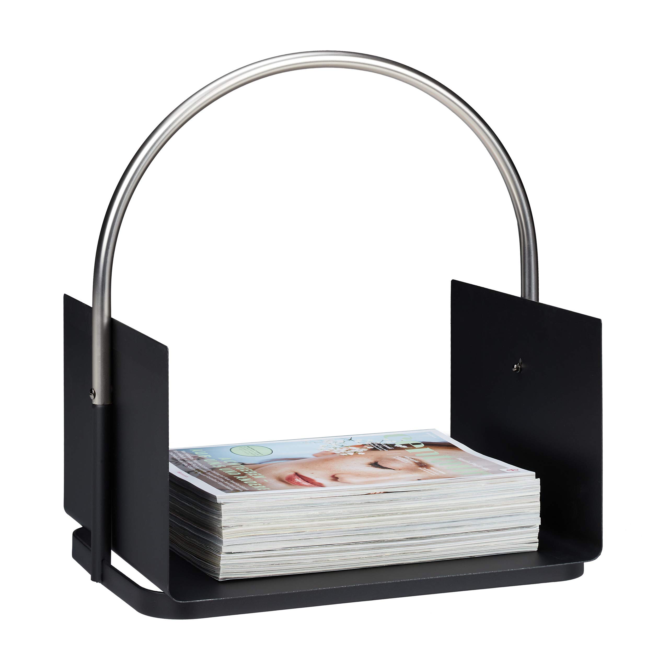 Relaxdays Porta Legna da Interno, Metallo, Manico Rotondo, Accessori per il Caminetto Indoor, 43,5 x 40,5 x 30 cm, Nero
